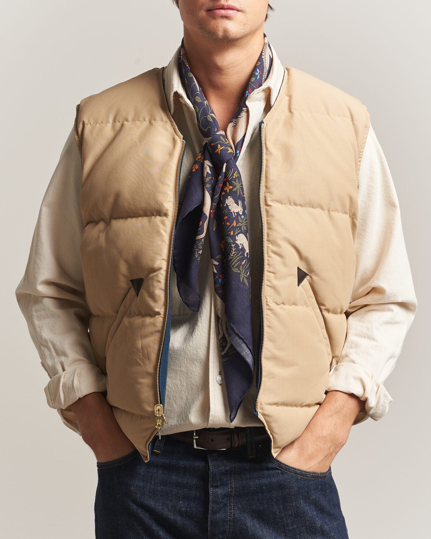Herre | Vester | Drake's | Reversible Down Vest Petrol/Ecru