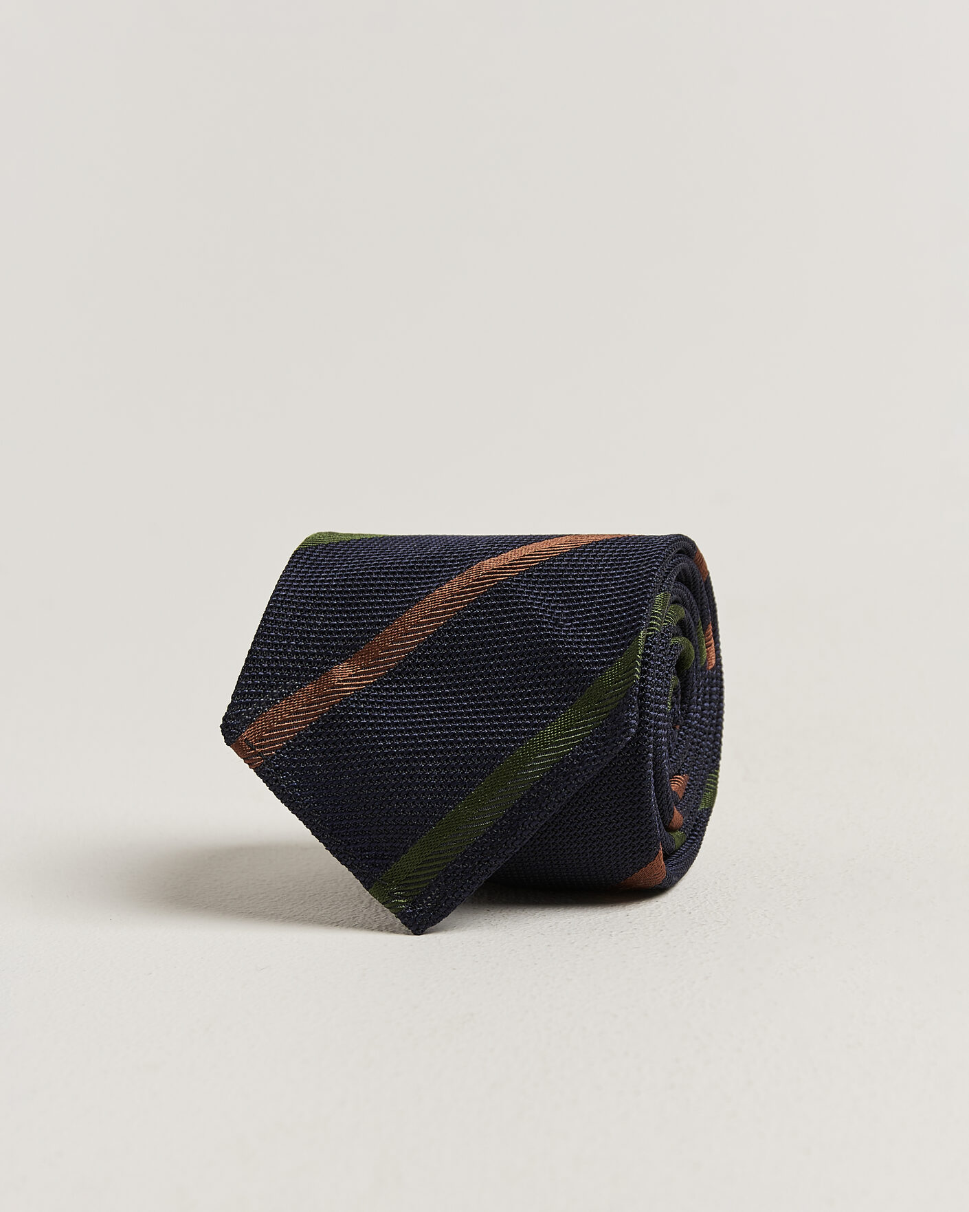 Herre | Slips | Drake's | Multistripe Grenadine Silk Tie Navy/Green/Brown