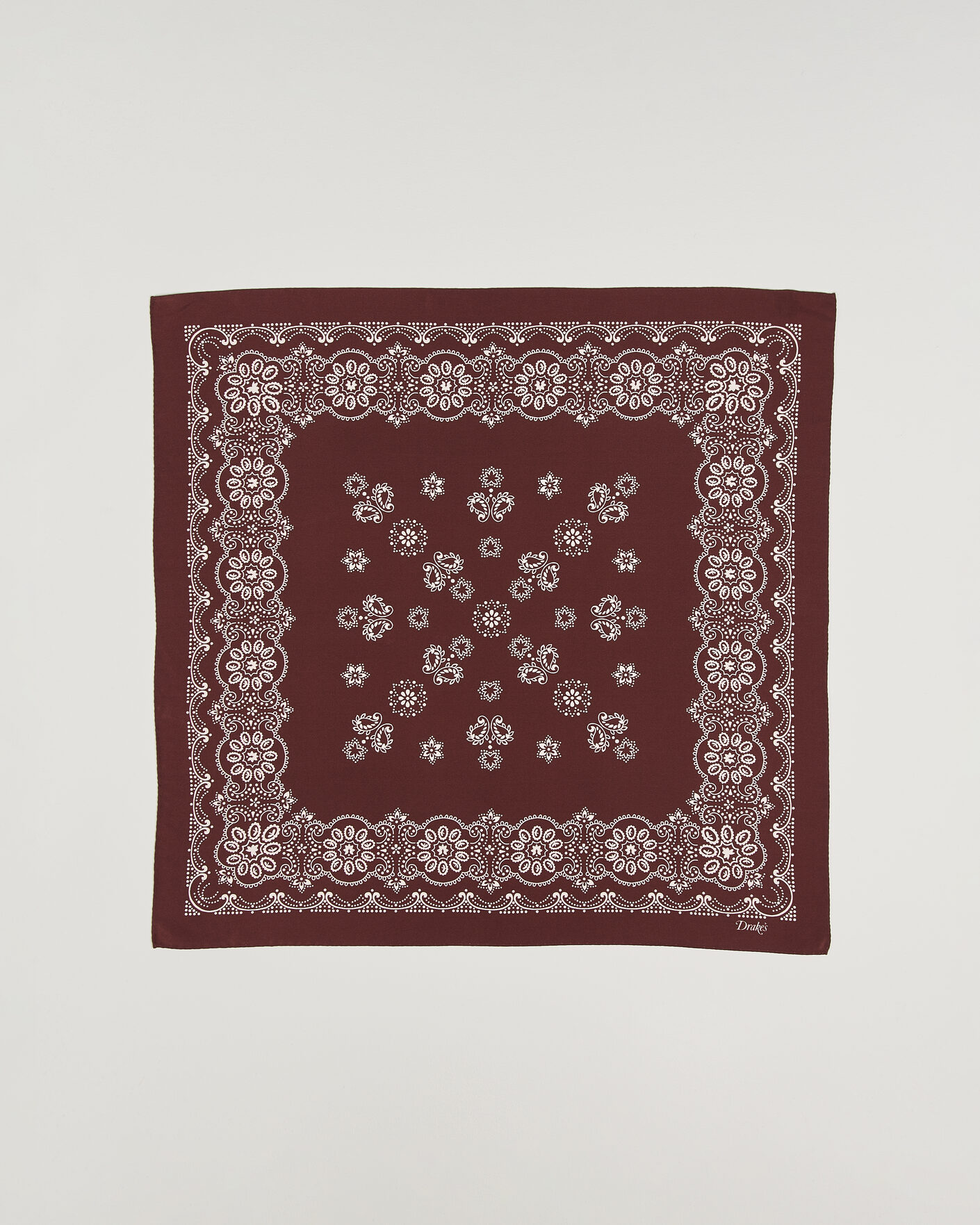Herre | Scarves | Drake's | Traditional Silk Bandana Burgundy