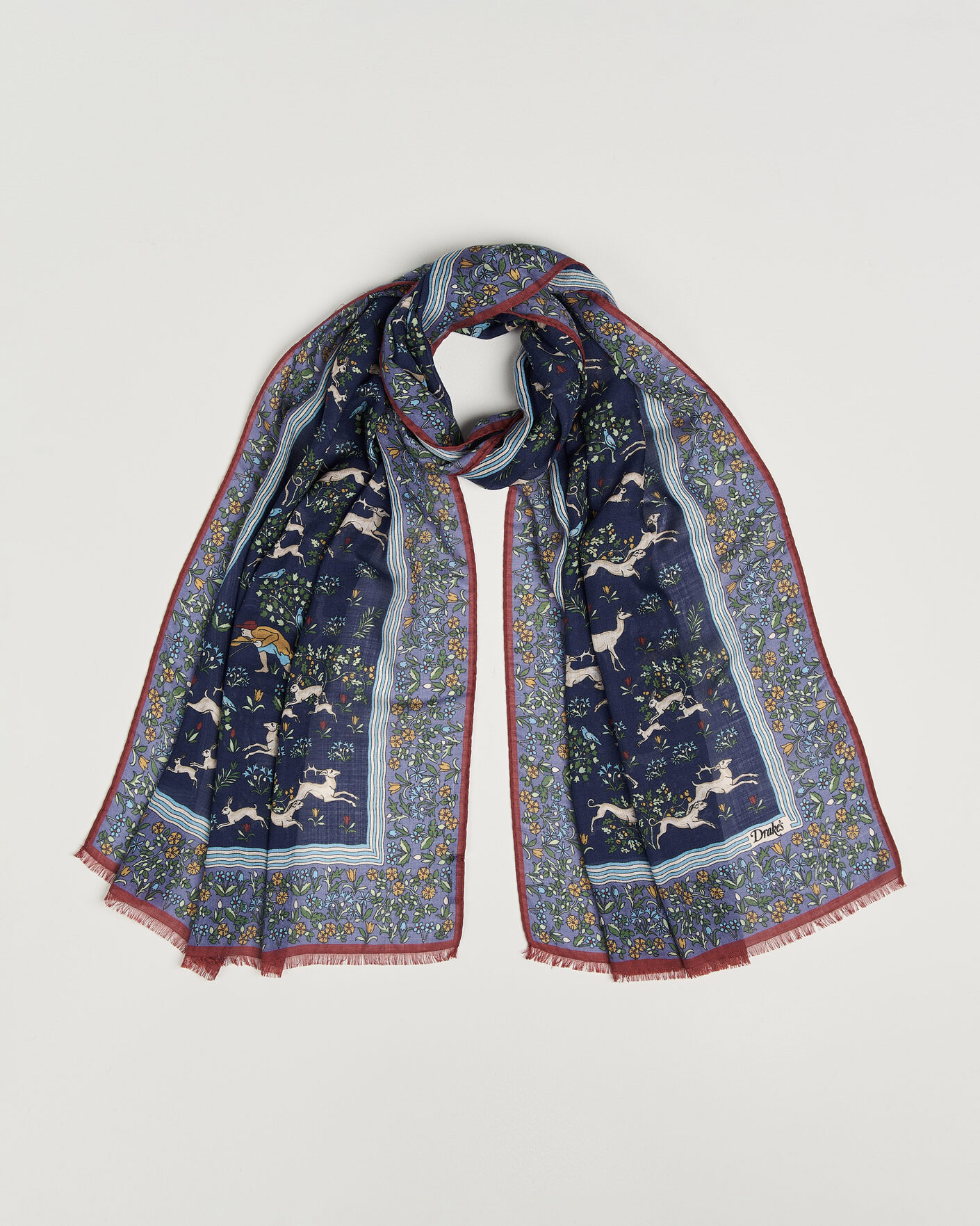 Herre | Scarves | Drake's | Archival Animals Wool/Silk Scarf Navy