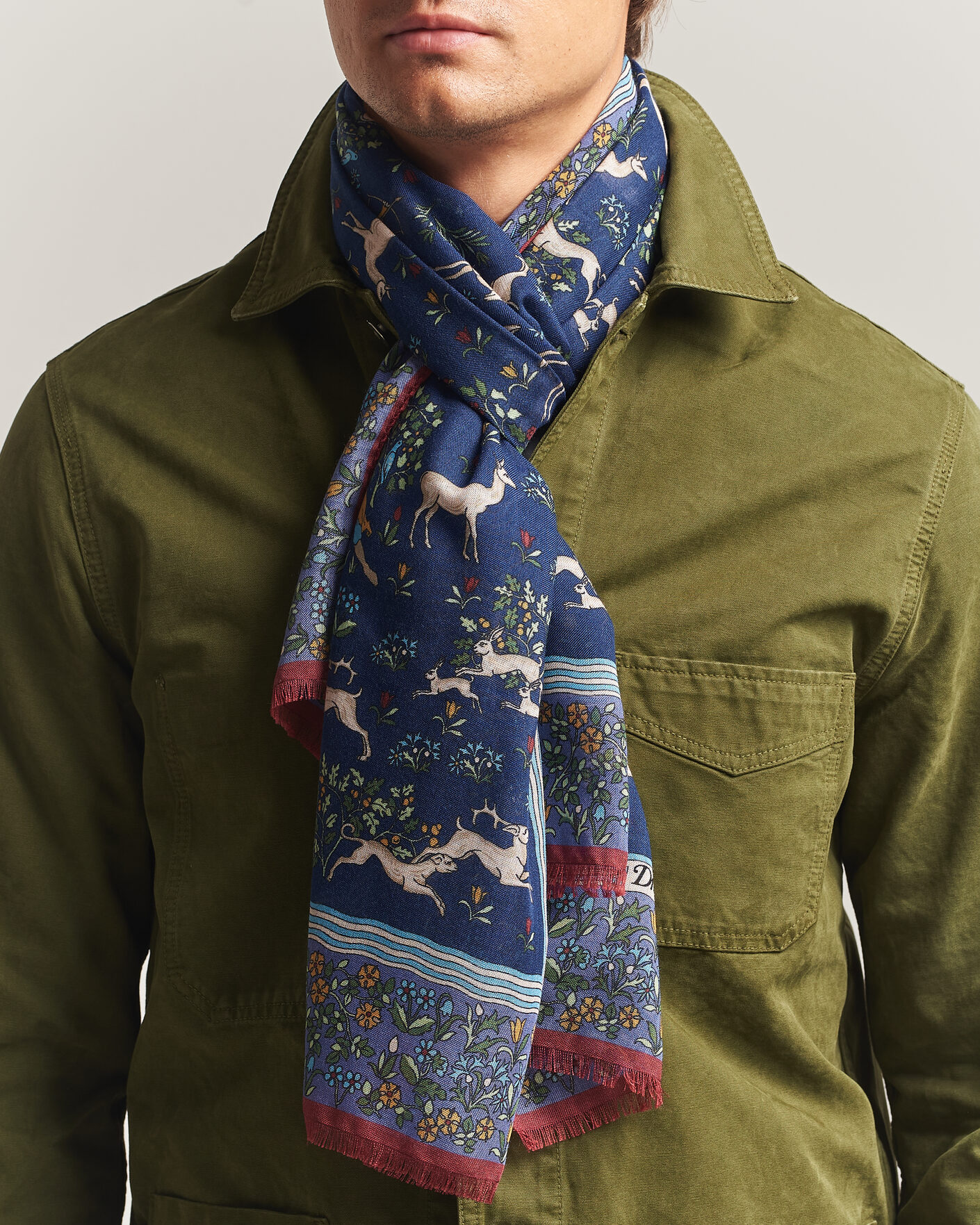 Herre | Scarves | Drake's | Archival Animals Wool/Silk Scarf Navy