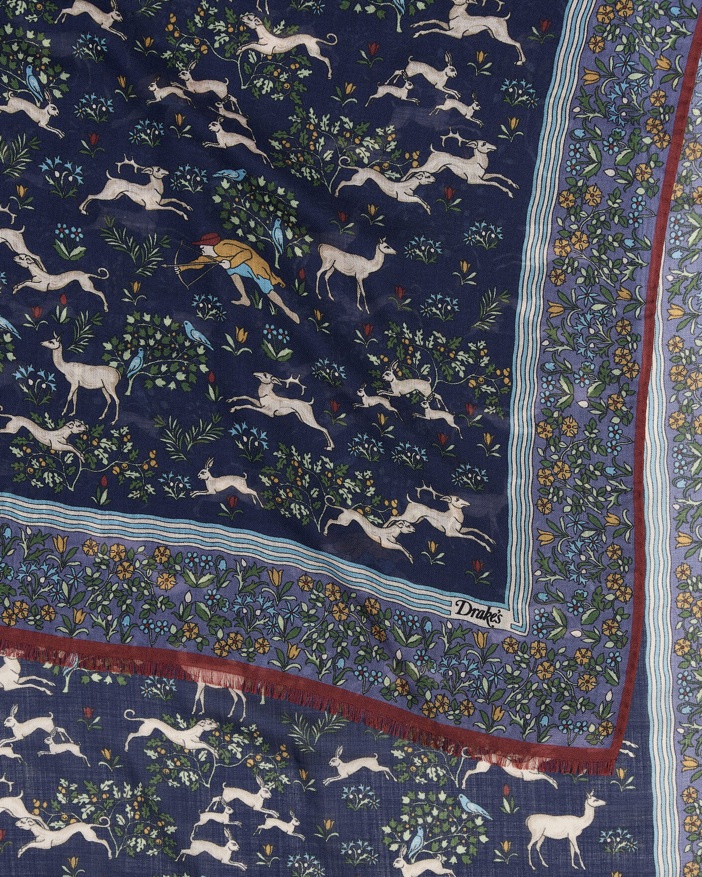 Herre | Scarves | Drake's | Archival Animals Wool/Silk Scarf Navy