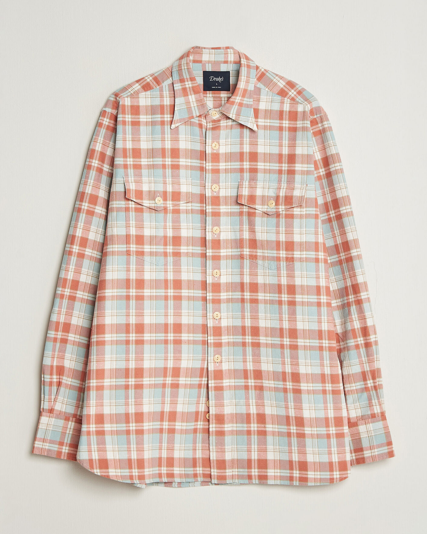Herre | Skjorter | Drake's | Two Pocket Check Shirt Pink/Blue