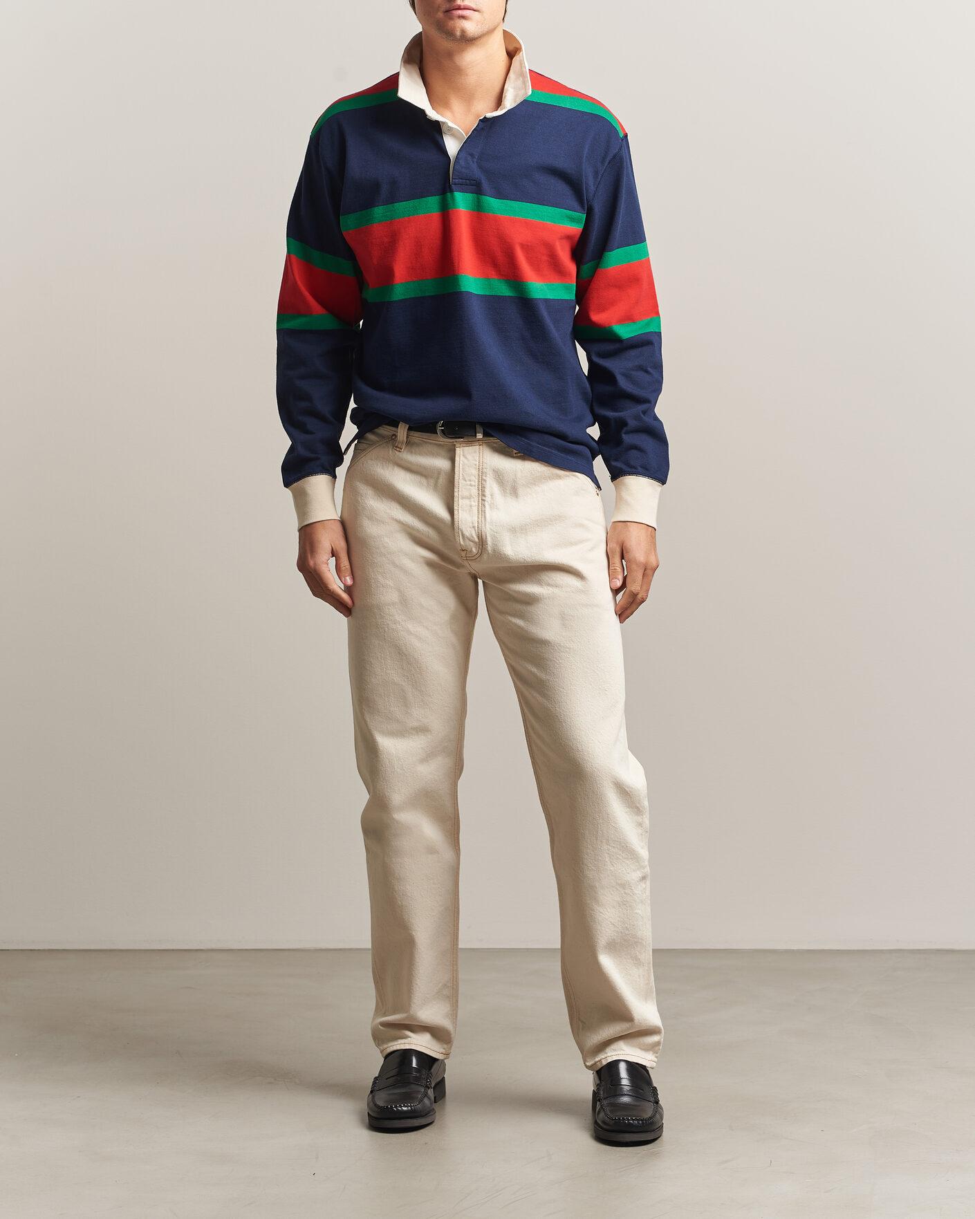Herre | Gensere | Drake's | Middle Stripe Rugby Navy/Red/Green
