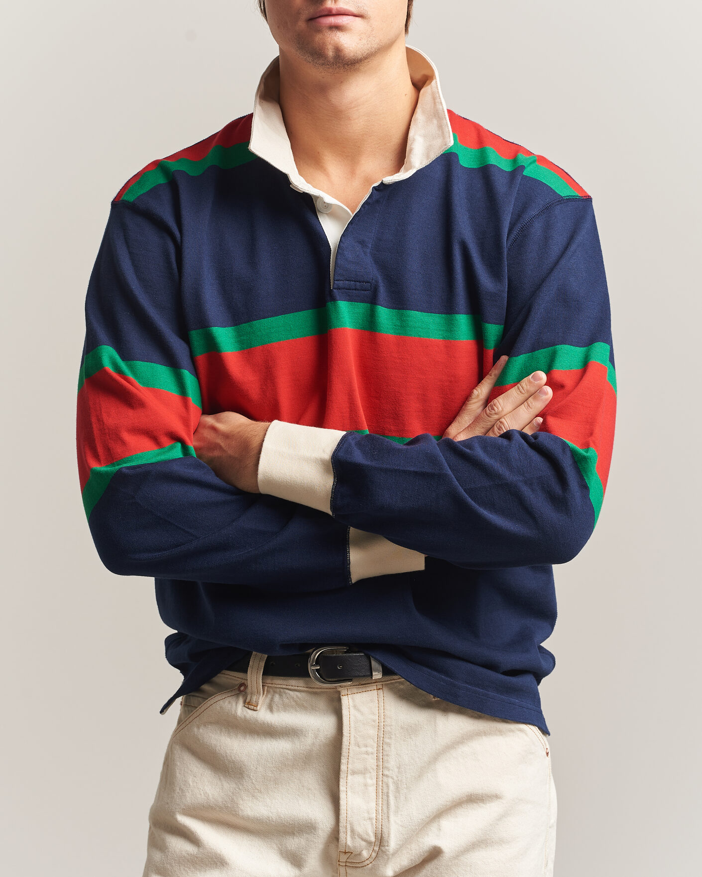 Herre | Gensere | Drake's | Middle Stripe Rugby Navy/Red/Green