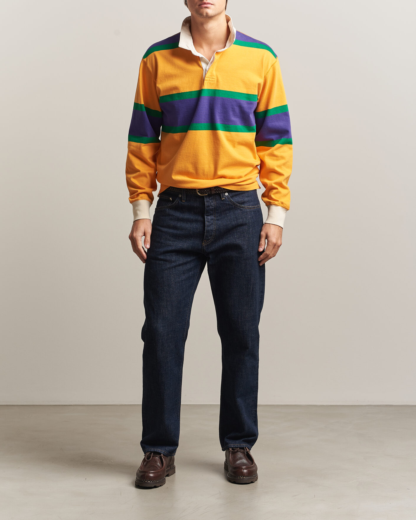 Herre | Gensere | Drake's | Block Stripe Rugby Yellow