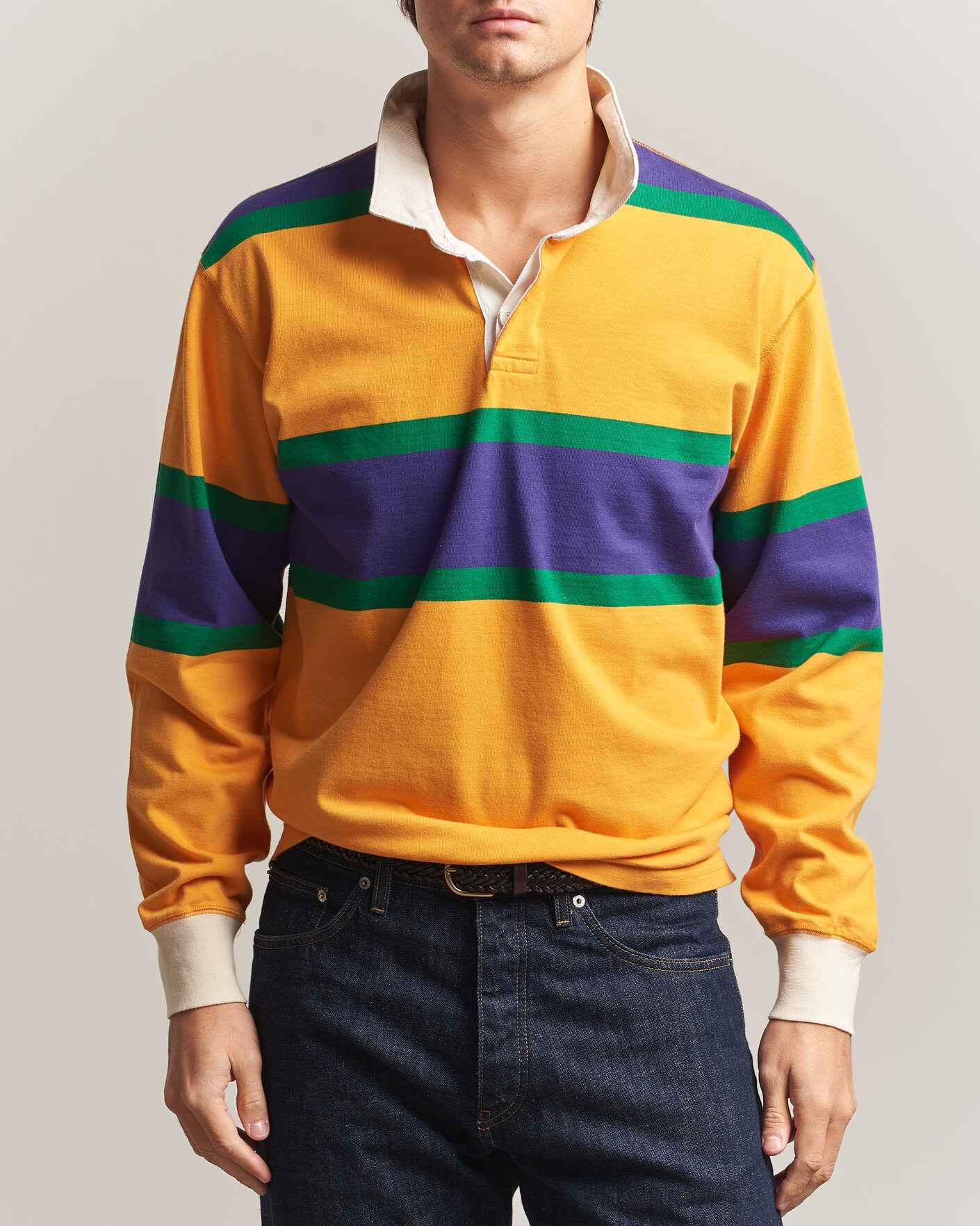 Herre | Gensere | Drake's | Block Stripe Rugby Yellow
