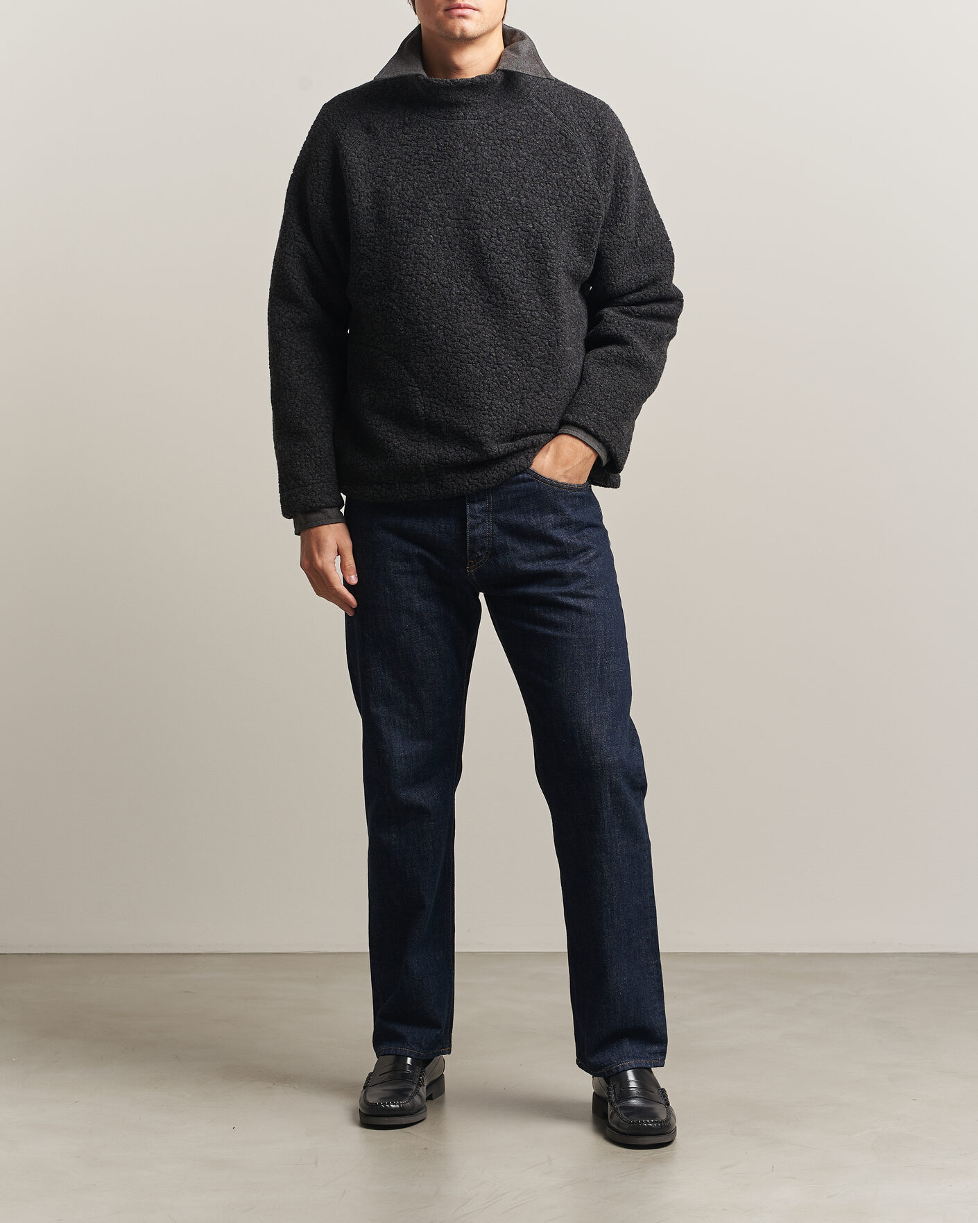 Herre | Gensere | Drake's | Mock Neck Fleece Grey