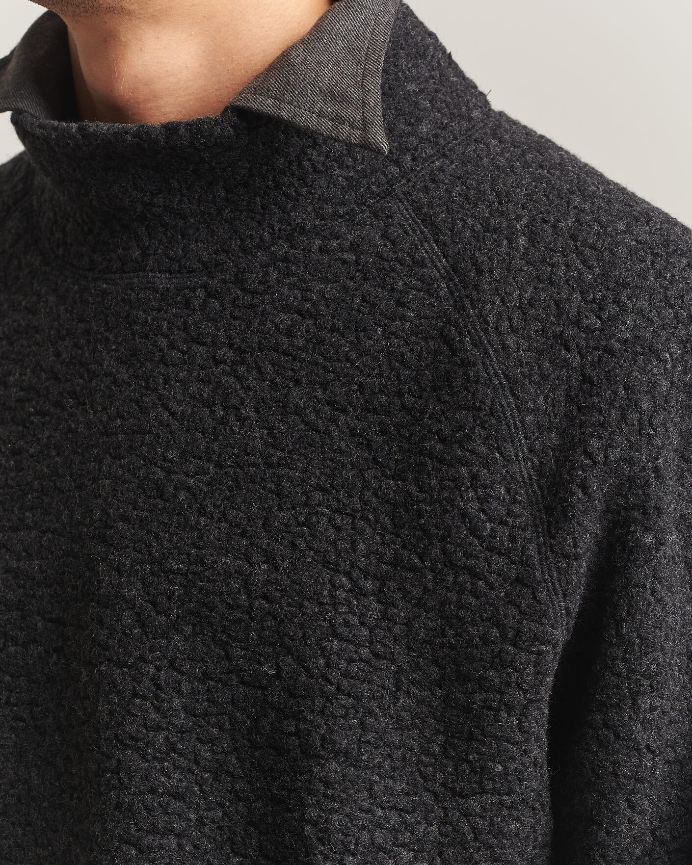 Herre | Gensere | Drake's | Mock Neck Fleece Grey