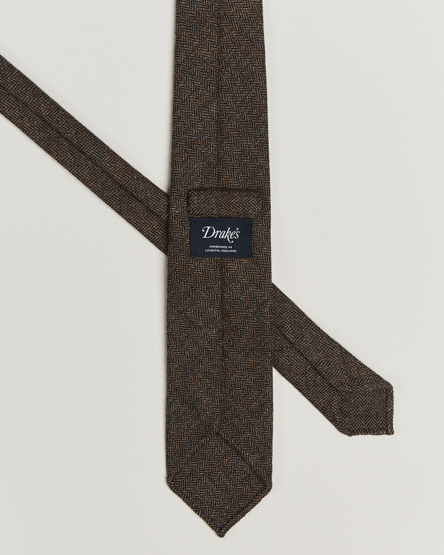 Herre | Slips | Drake's | Shetland Herringbone Tie Brown