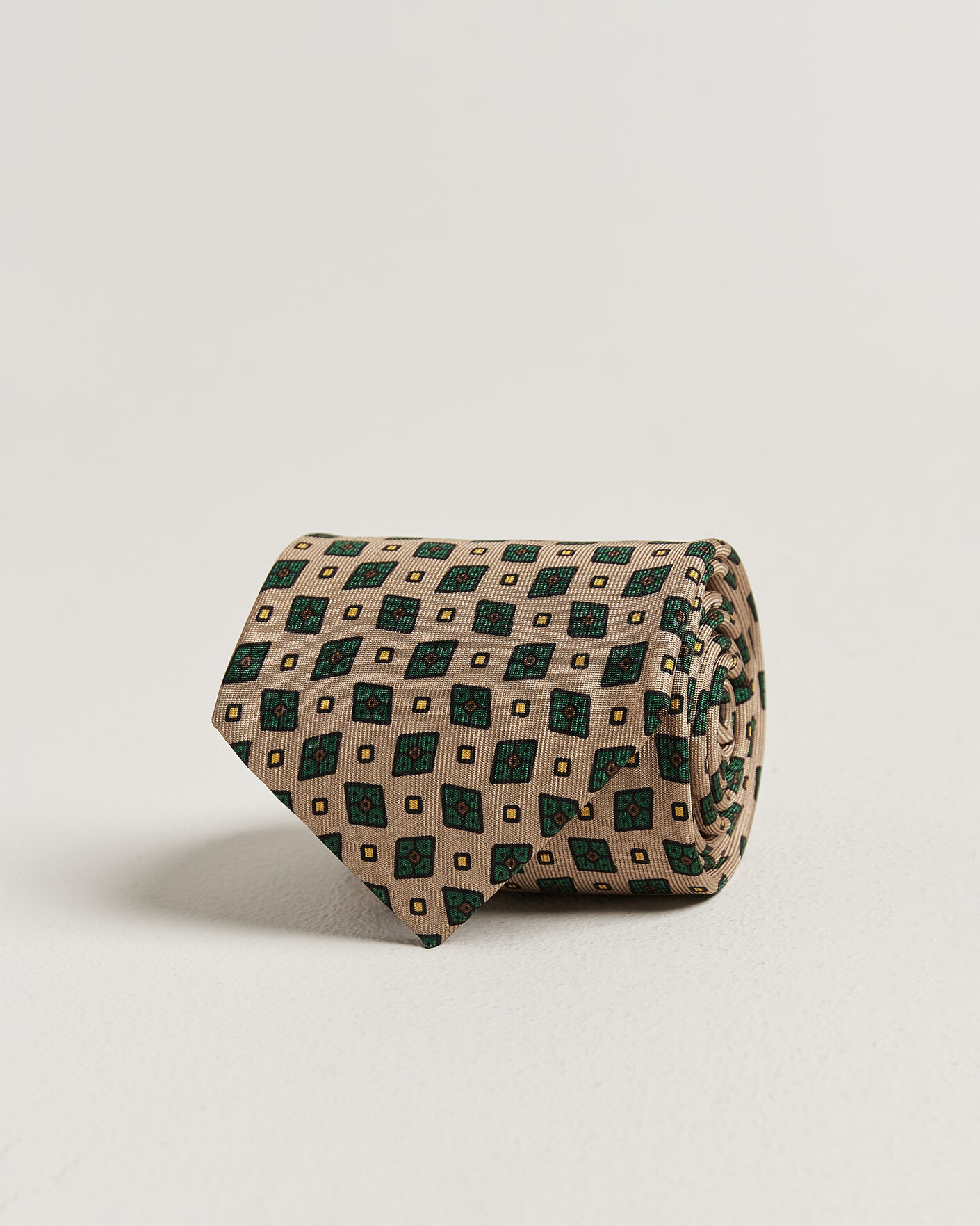 Herre | Slips | Drake's | Mini Diamond Dot Pattern Silk Tie Beige/Green