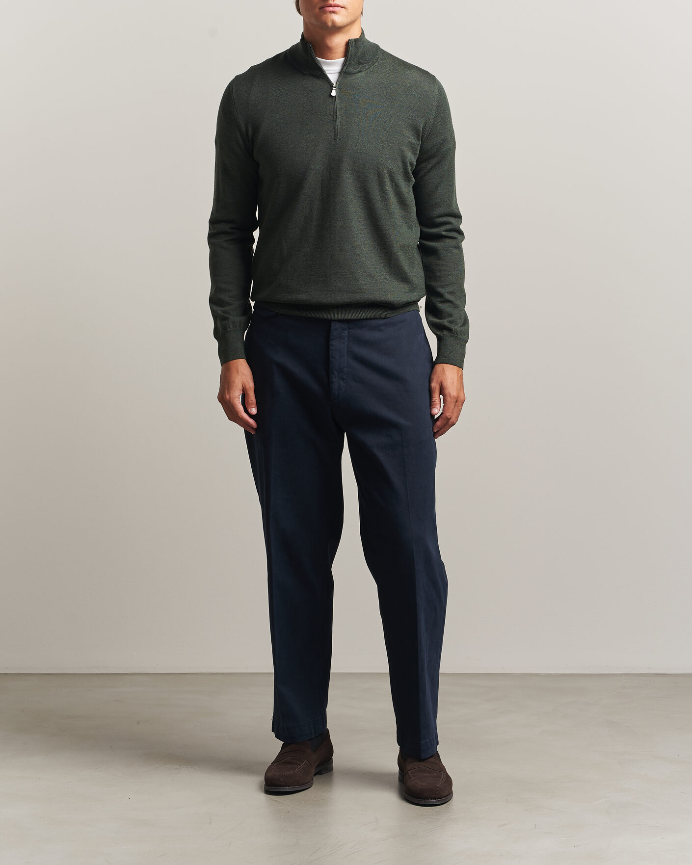 Herre | Gensere | Gran Sasso | Merino Fashion Fit Half Zip Olive Melange