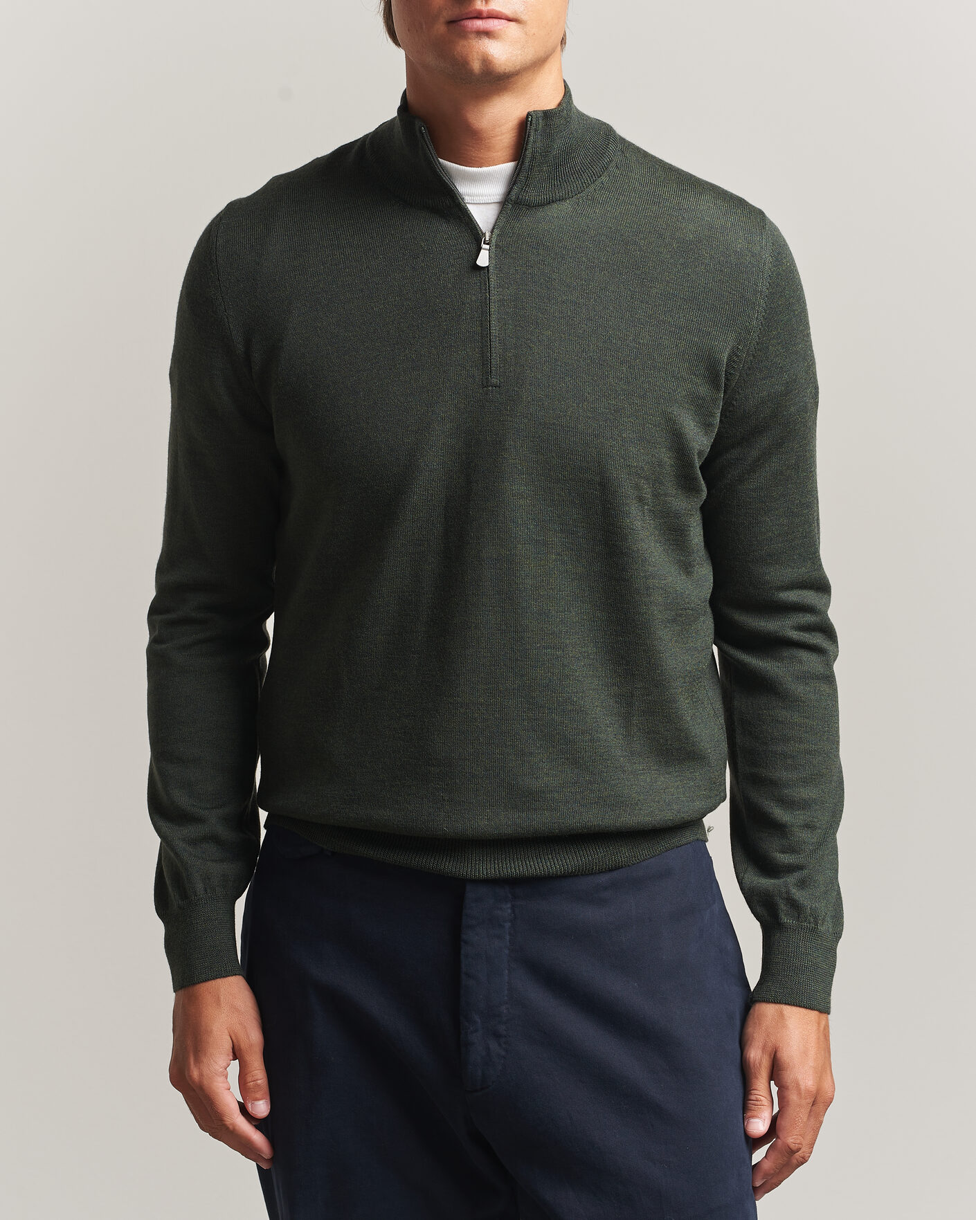 Herre | Gensere | Gran Sasso | Merino Fashion Fit Half Zip Olive Melange