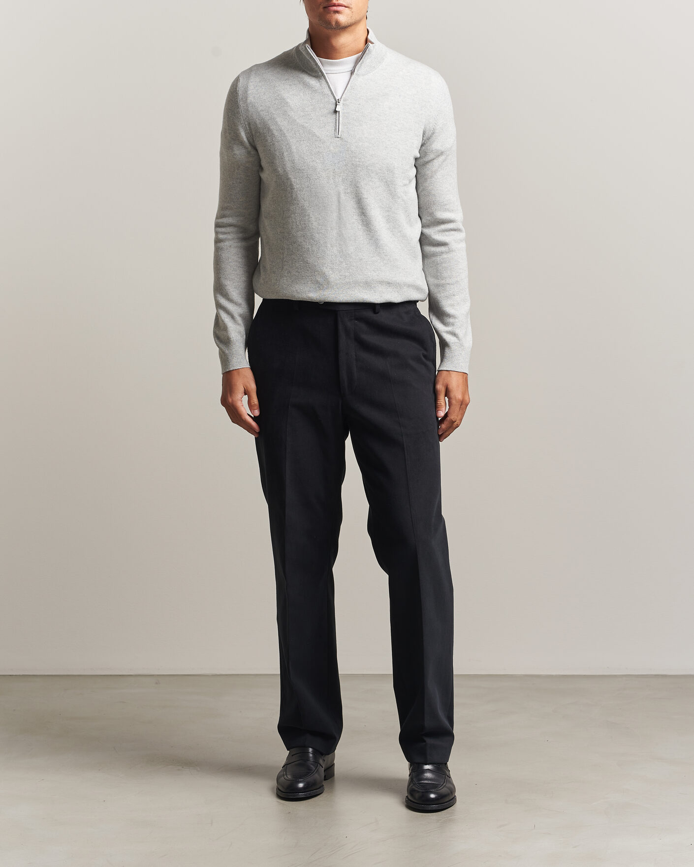 Herre | Gensere | Gran Sasso | Wool/Cashmere Half Zip Light Grey Melange
