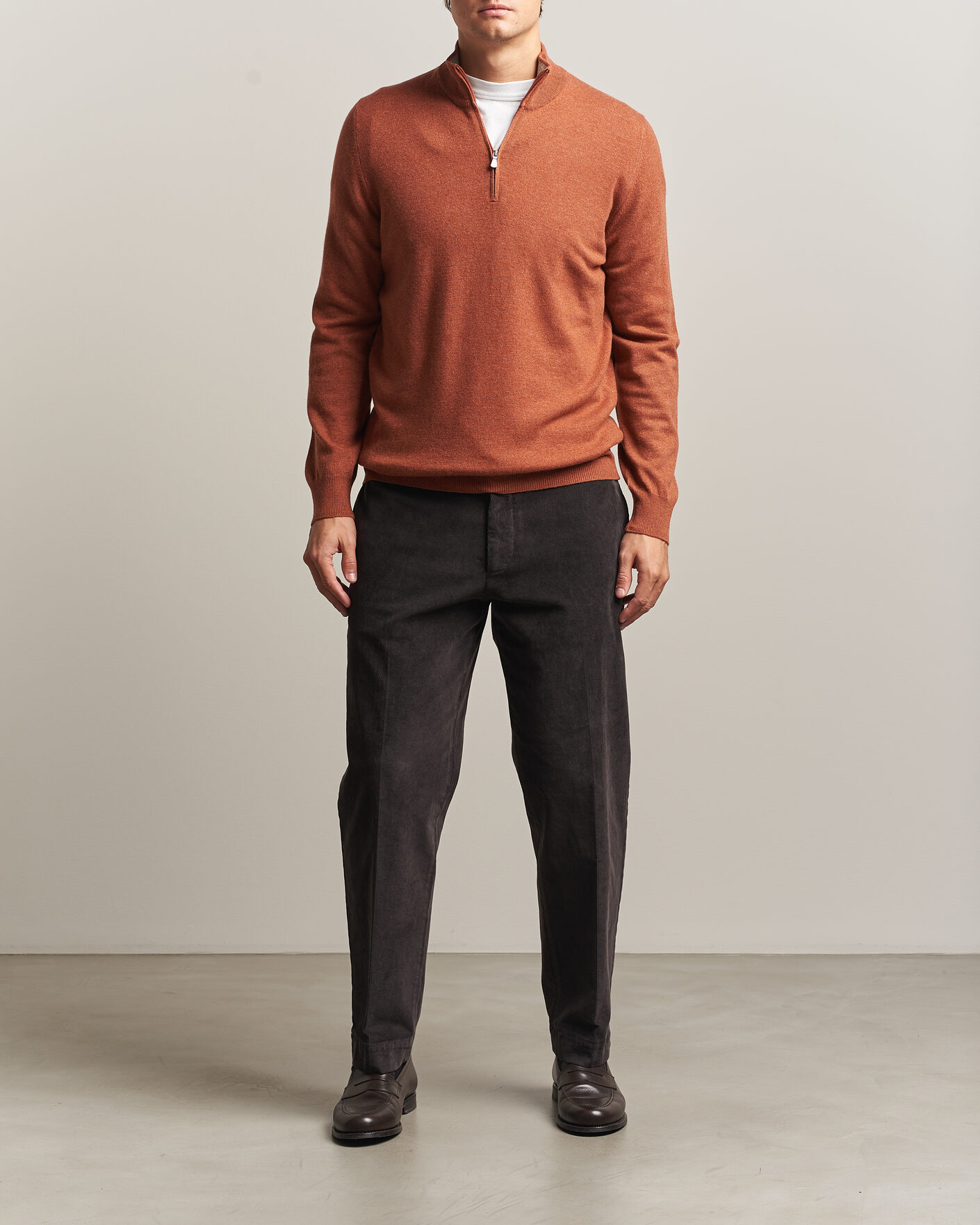 Herre | Gensere | Gran Sasso | Wool/Cashmere Half Zip Rust Orange