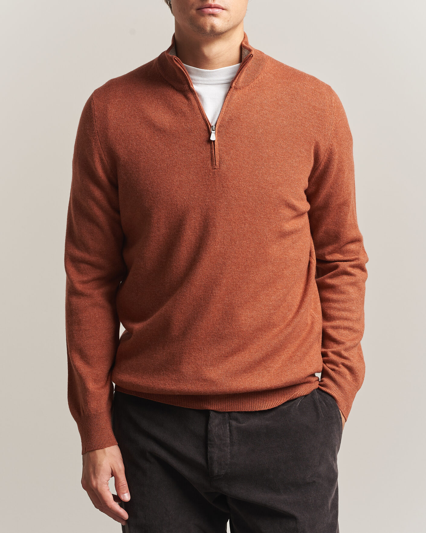 Herre | Gensere | Gran Sasso | Wool/Cashmere Half Zip Rust Orange