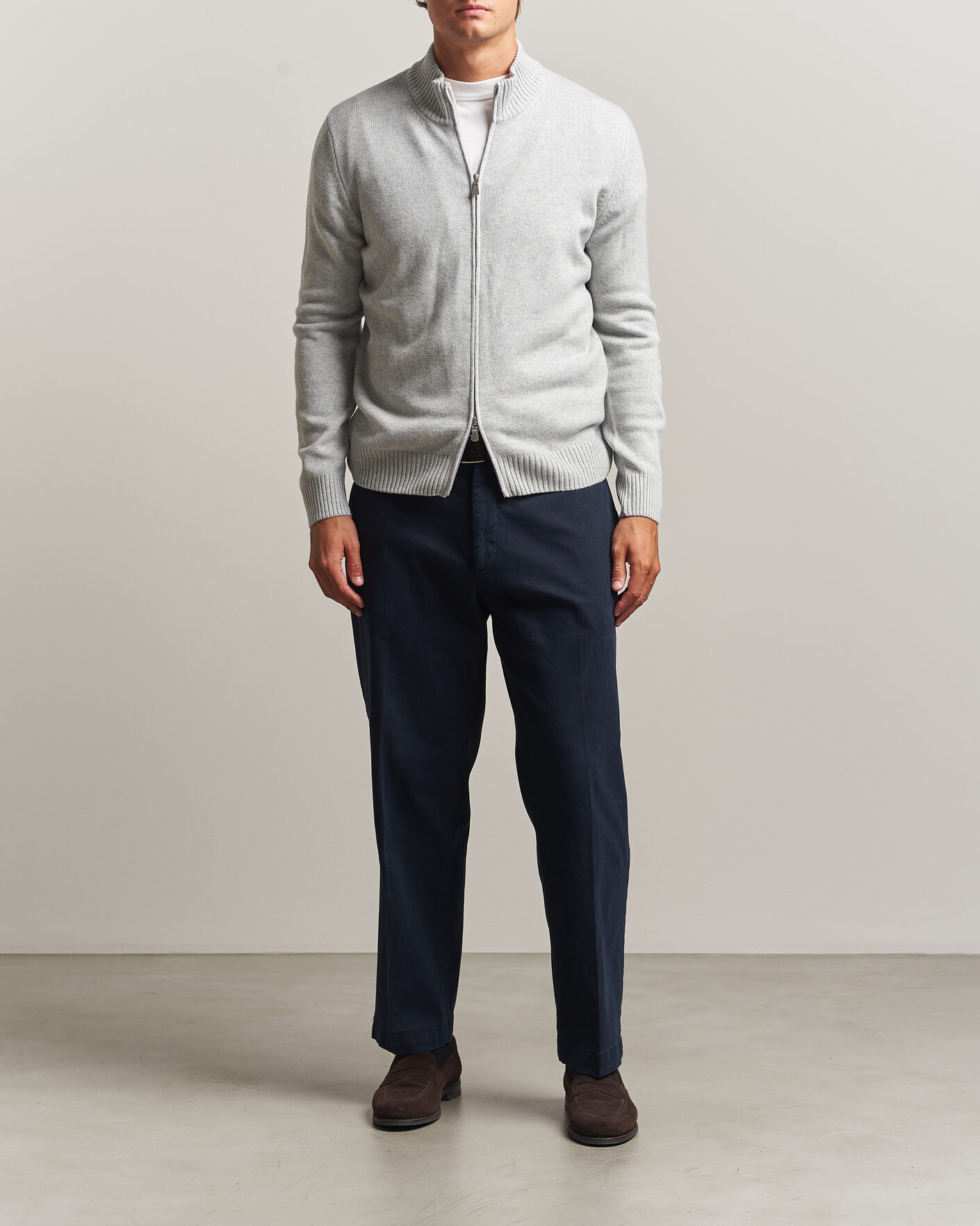 Herre | Gensere | Gran Sasso | Wool/Cashmere Full Zip Light Grey Melange