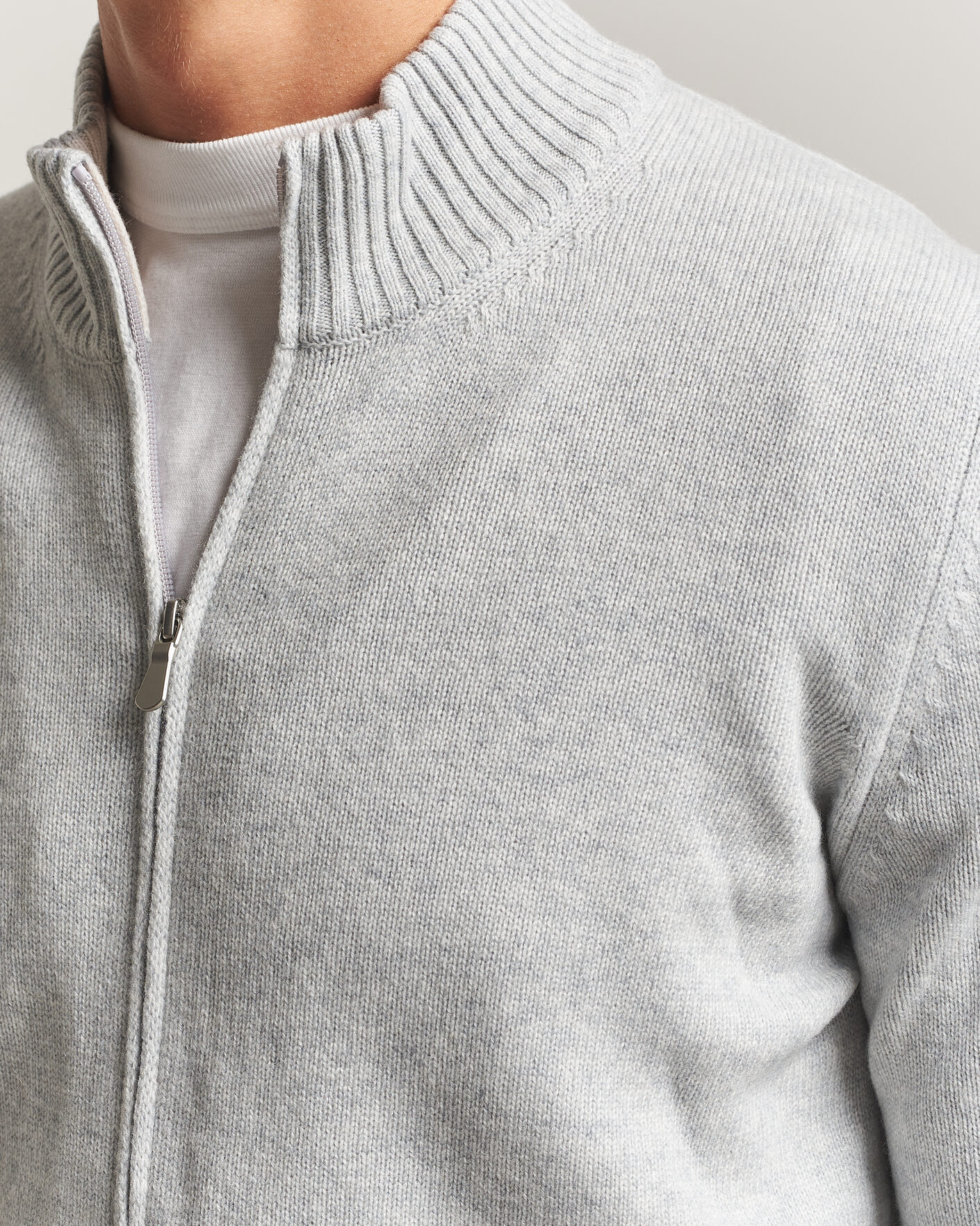 Herre | Gensere | Gran Sasso | Wool/Cashmere Full Zip Light Grey Melange