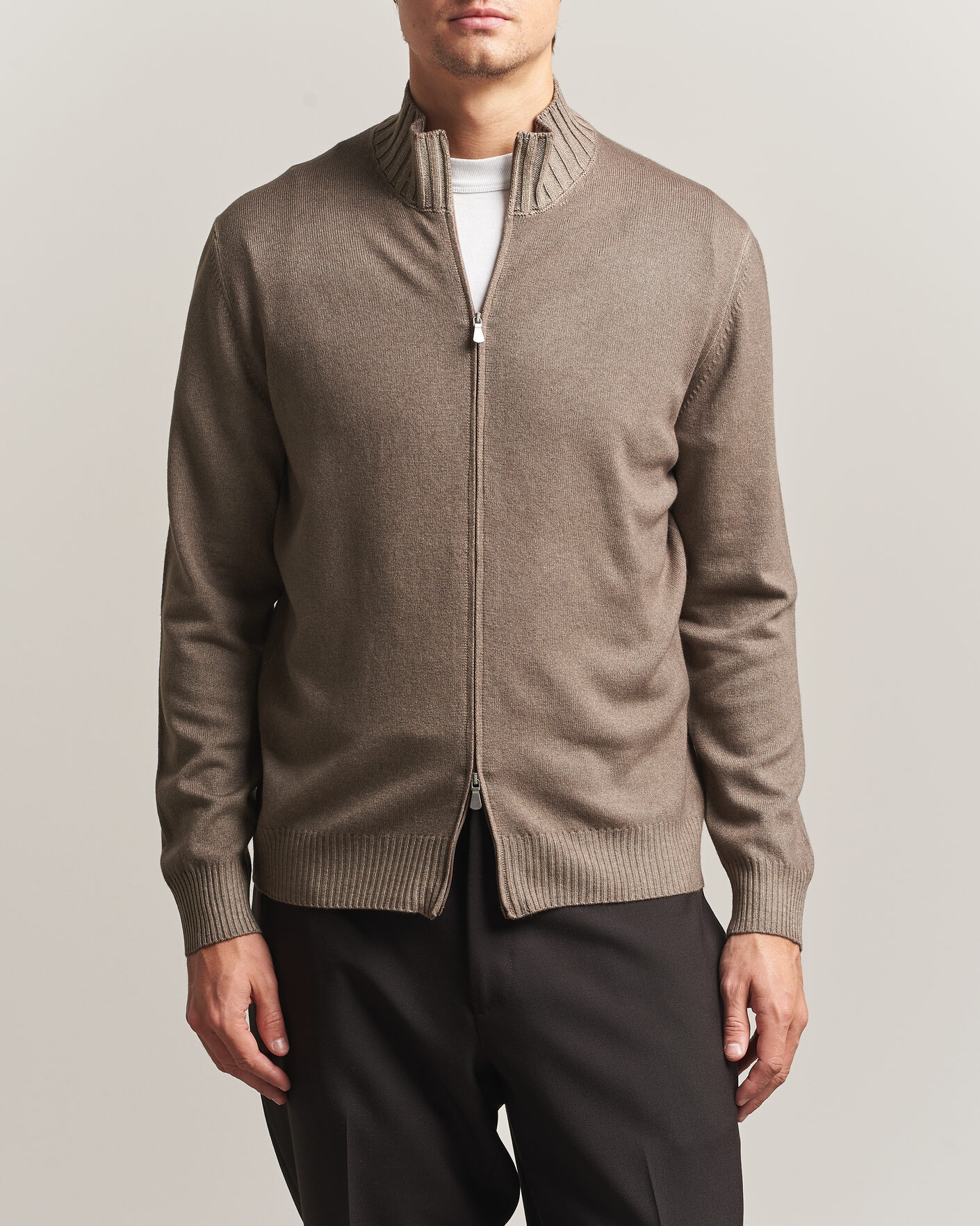 Herre | Gensere | Gran Sasso | Wool/Cashmere Washed Full Zip Brown Melange