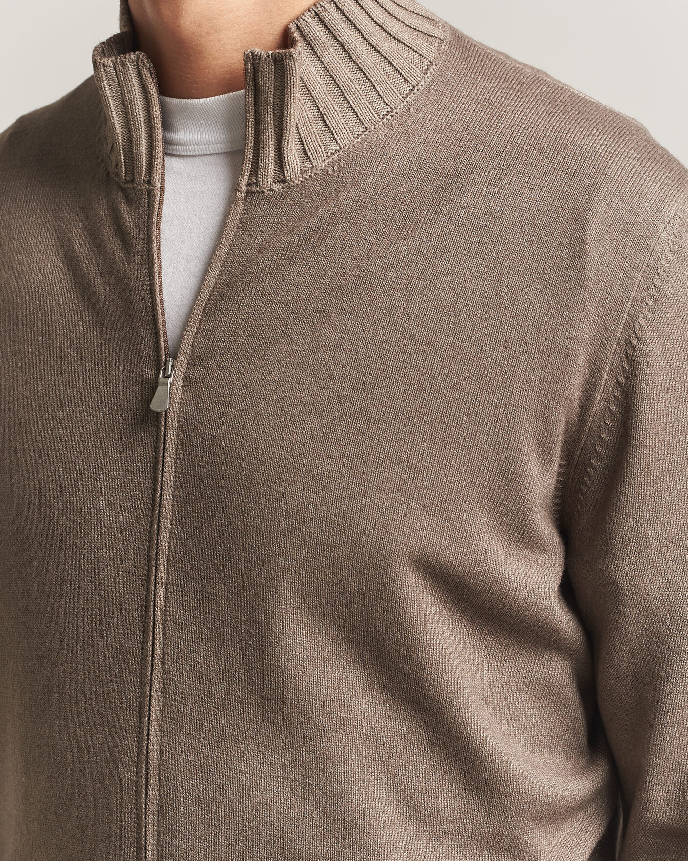 Herre | Gensere | Gran Sasso | Wool/Cashmere Washed Full Zip Brown Melange