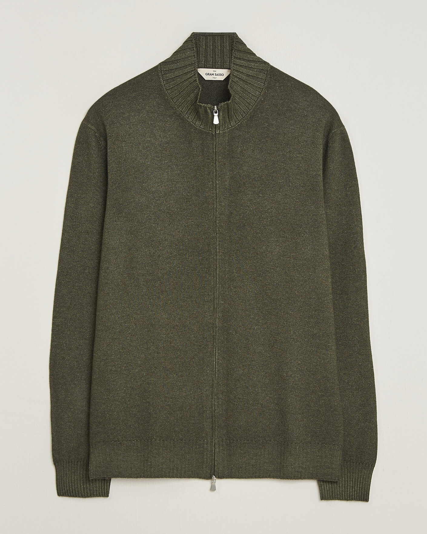Herre | Gensere | Gran Sasso | Wool/Cashmere Washed Full Zip Olive Melange