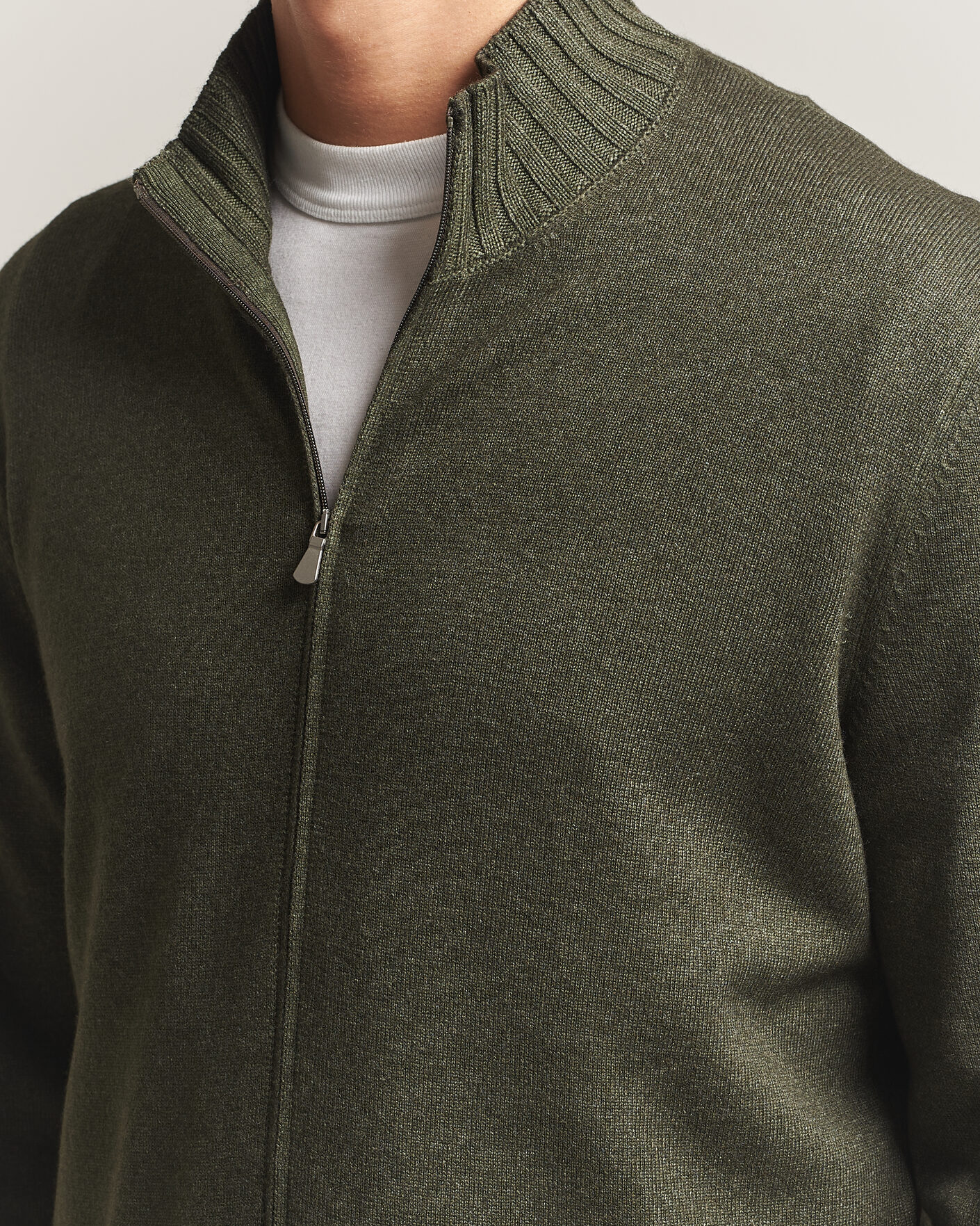 Herre | Gensere | Gran Sasso | Wool/Cashmere Washed Full Zip Olive Melange