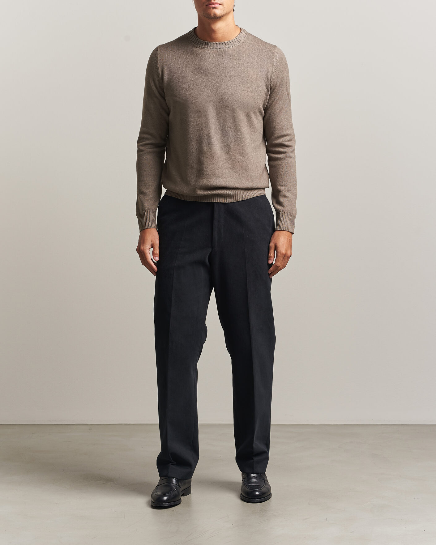 Herre | Gensere | Gran Sasso | Wool/Cashmere Washed Crew Neck Brown Melange