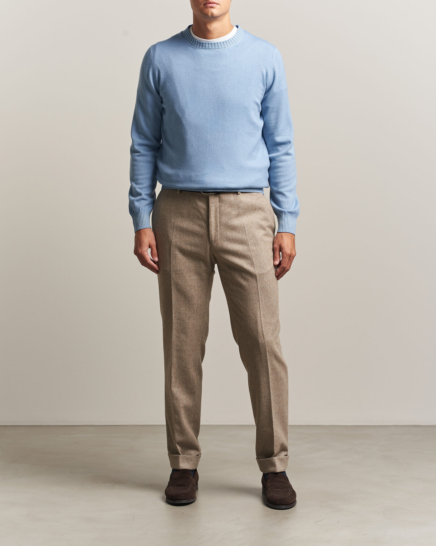 Herre | Gensere | Gran Sasso | Wool/Cashmere Washed Crew Neck Blue Melange