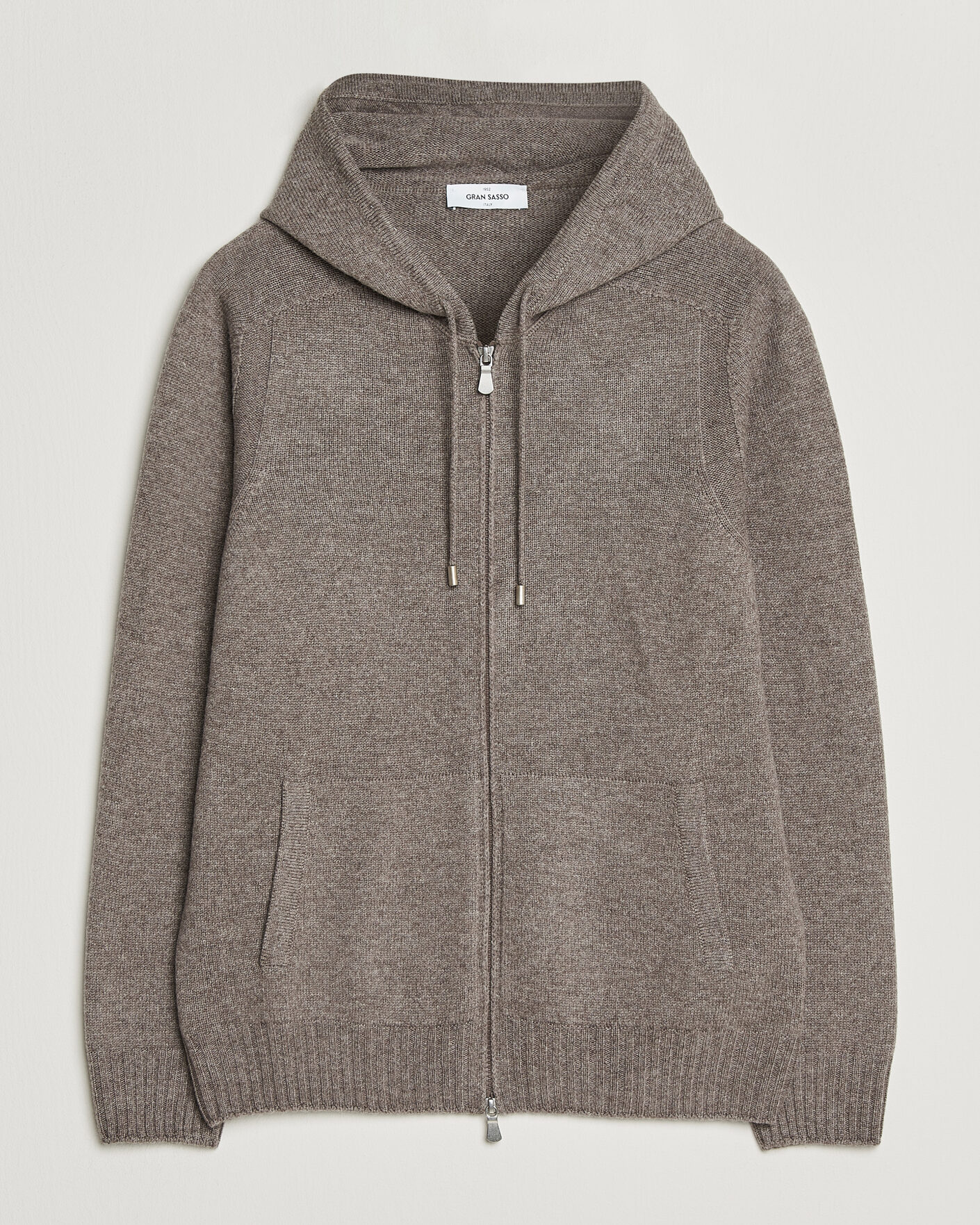 Herre | Gensere | Gran Sasso | Full Zip Wool Hoodie Taupe Melange