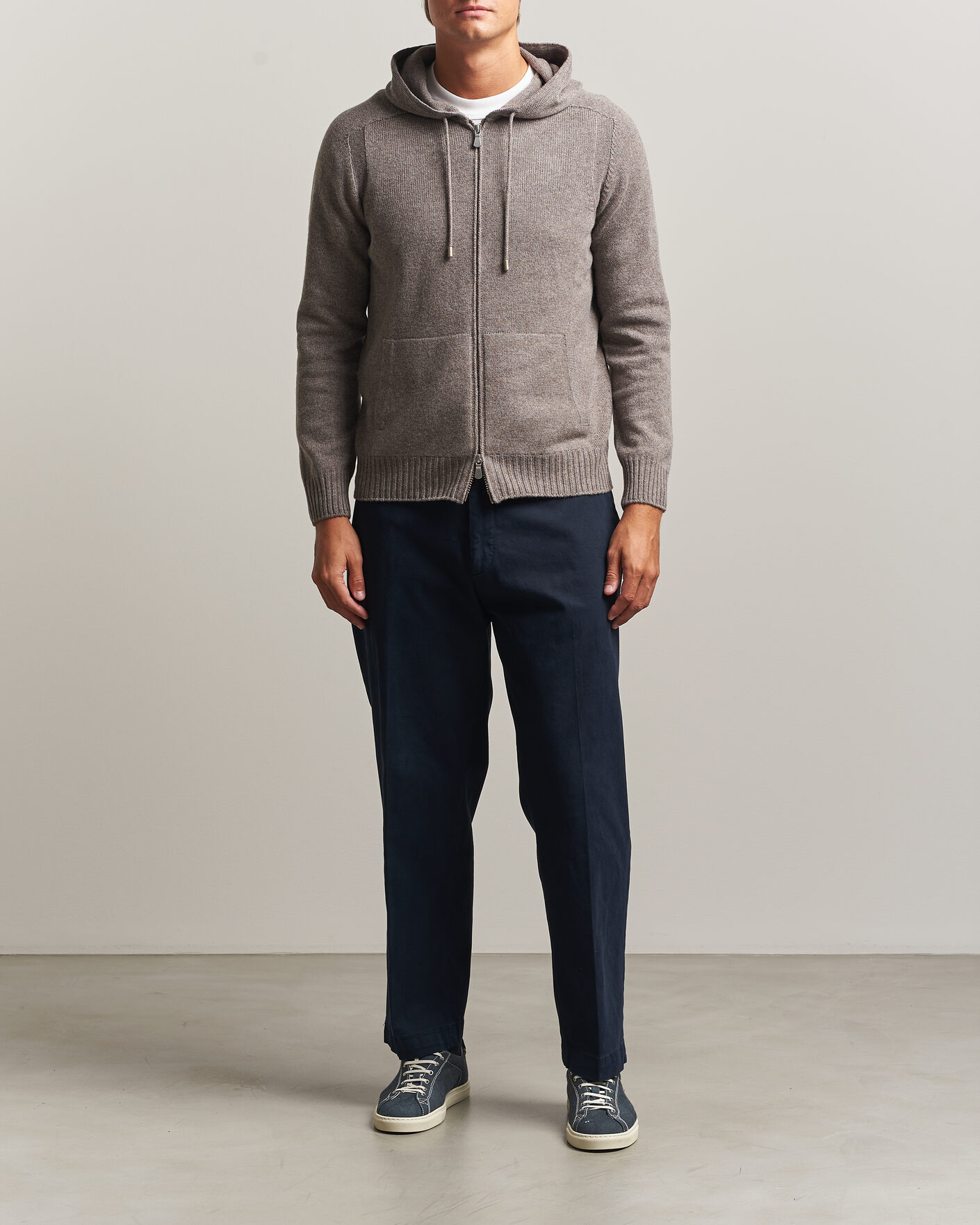 Herre | Gensere | Gran Sasso | Full Zip Wool Hoodie Taupe Melange