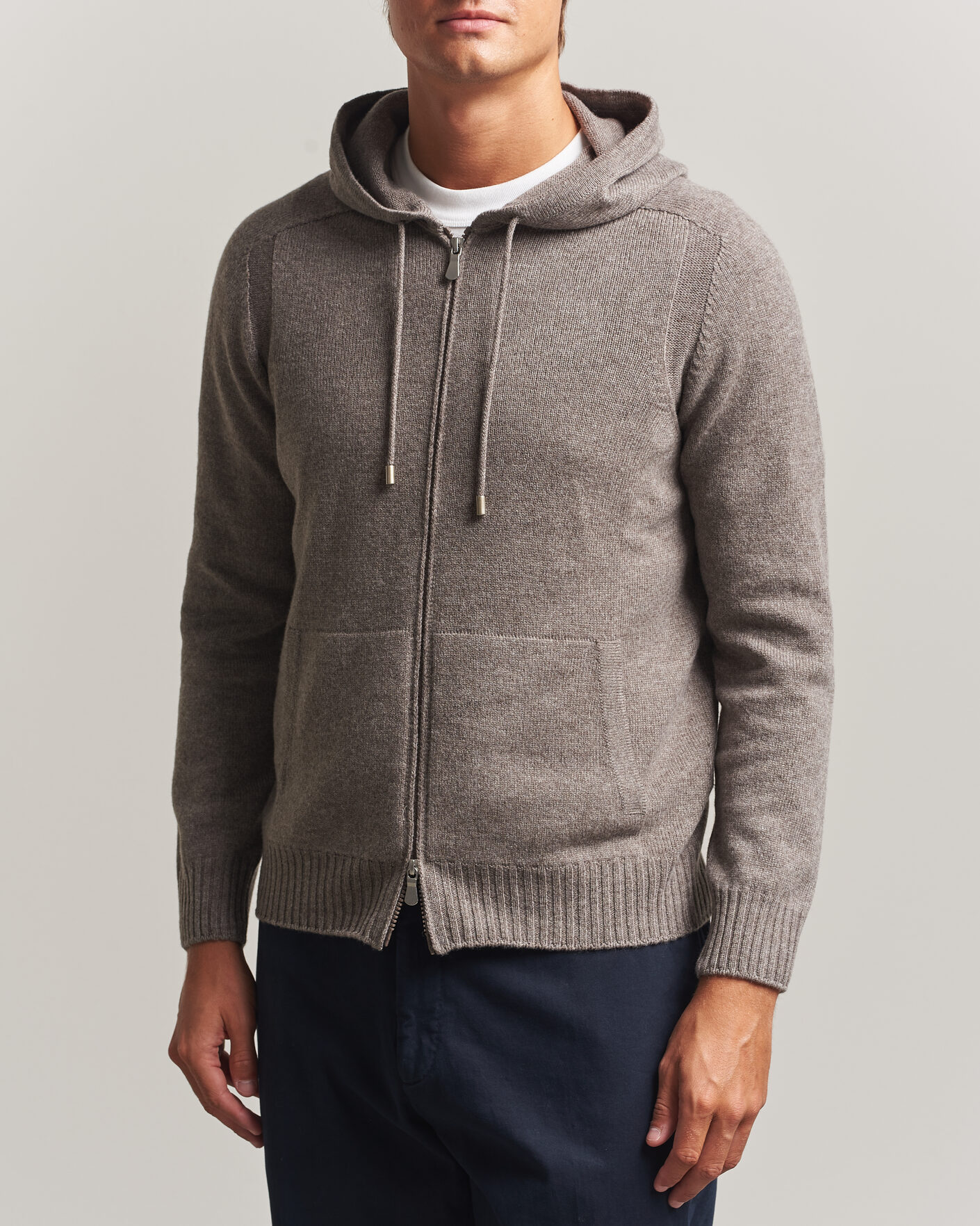 Herre | Gensere | Gran Sasso | Full Zip Wool Hoodie Taupe Melange