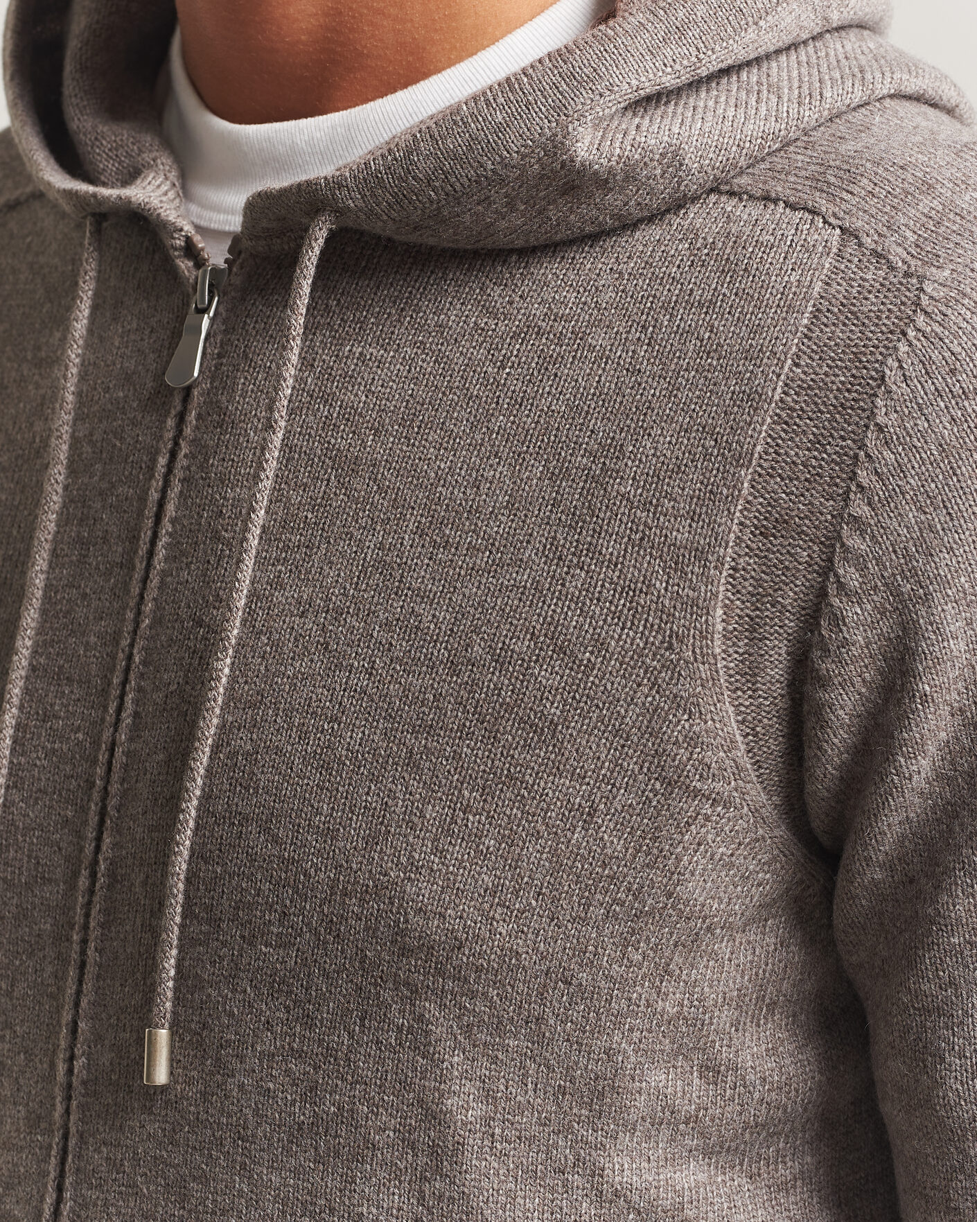 Herre | Gensere | Gran Sasso | Full Zip Wool Hoodie Taupe Melange