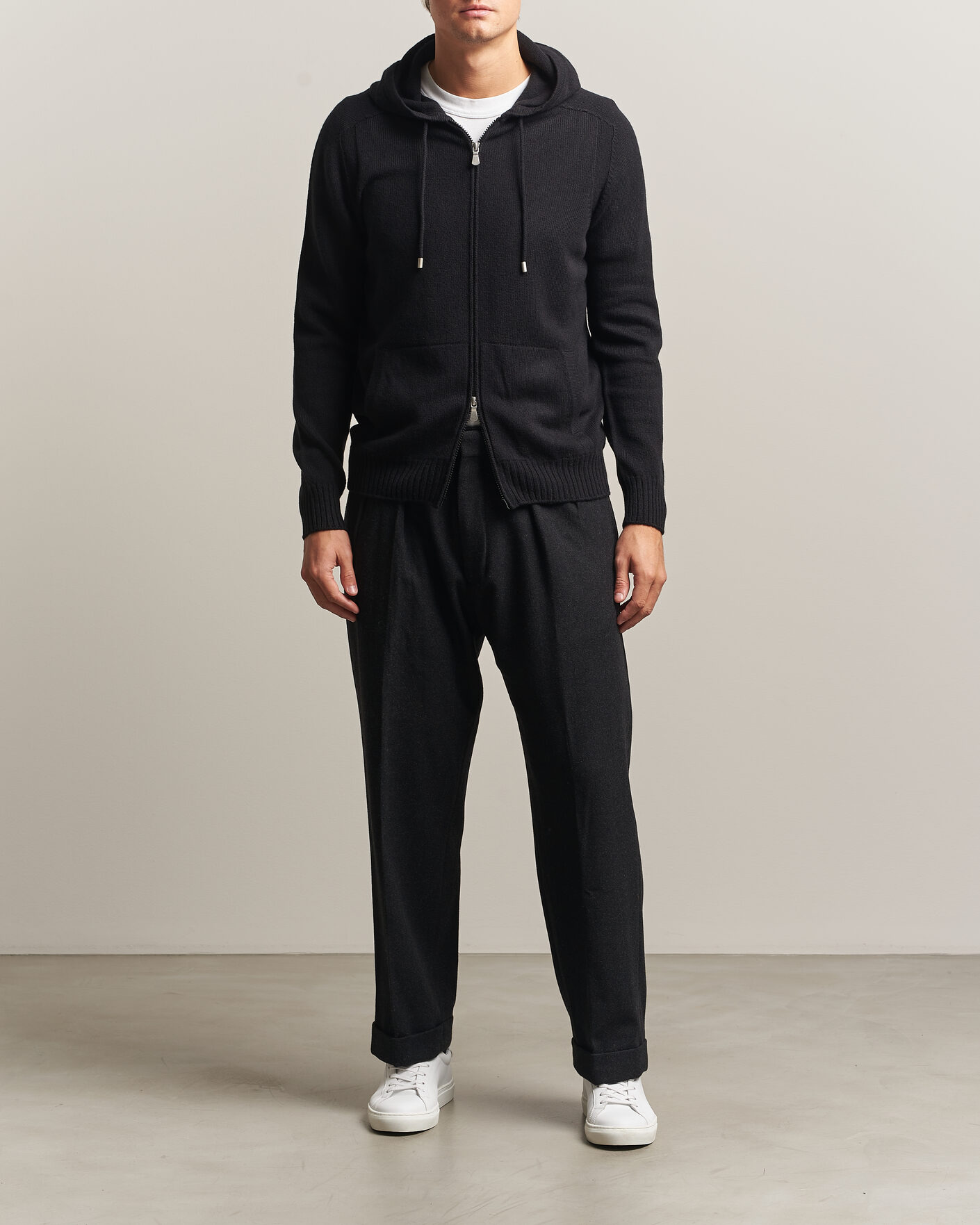 Herre | Gensere | Gran Sasso | Full Zip Wool Hoodie Black
