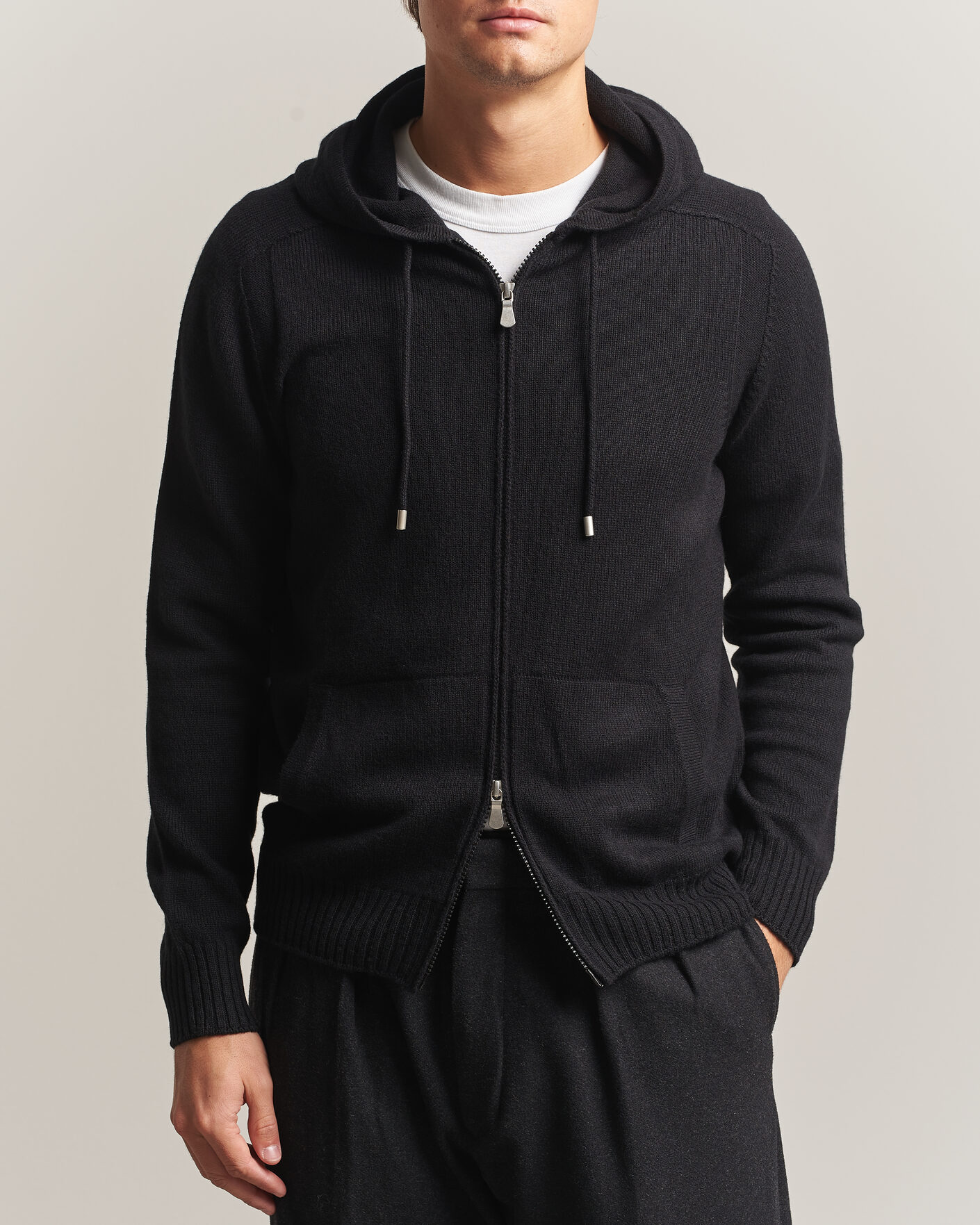 Herre | Gensere | Gran Sasso | Full Zip Wool Hoodie Black
