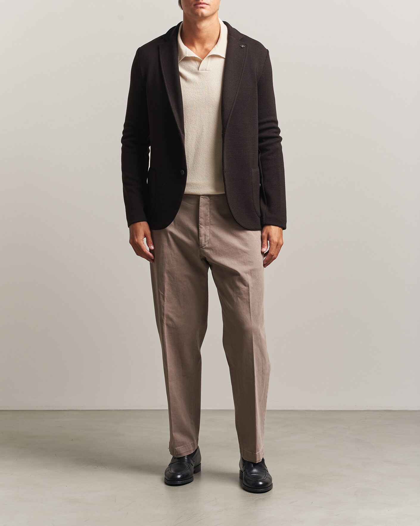 Herre | Dressjakker | Gran Sasso | Rainwool Knitted Blazer Dark Brown