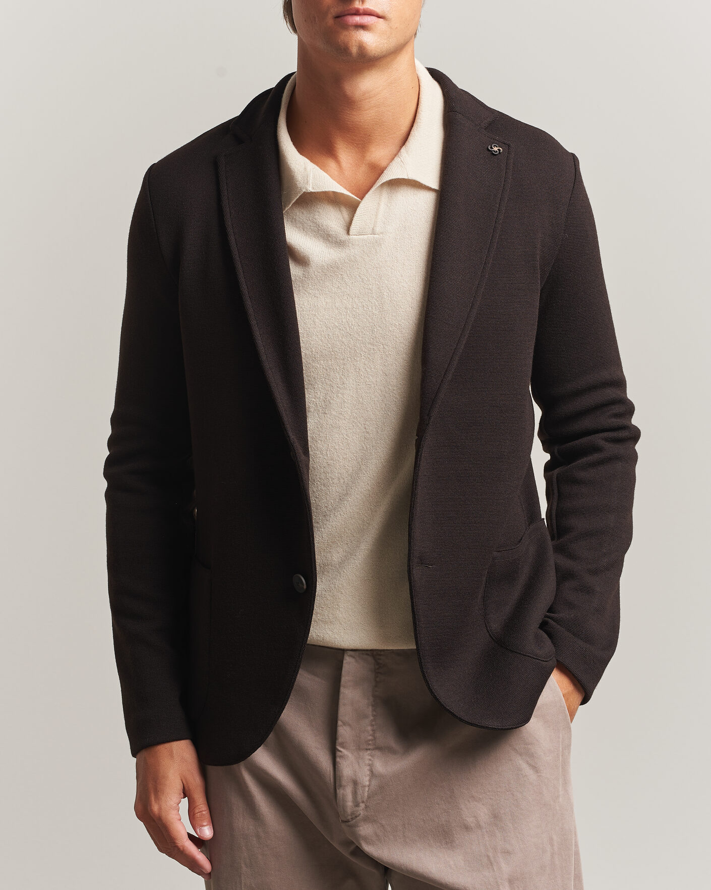 Herre | Dressjakker | Gran Sasso | Rainwool Knitted Blazer Dark Brown