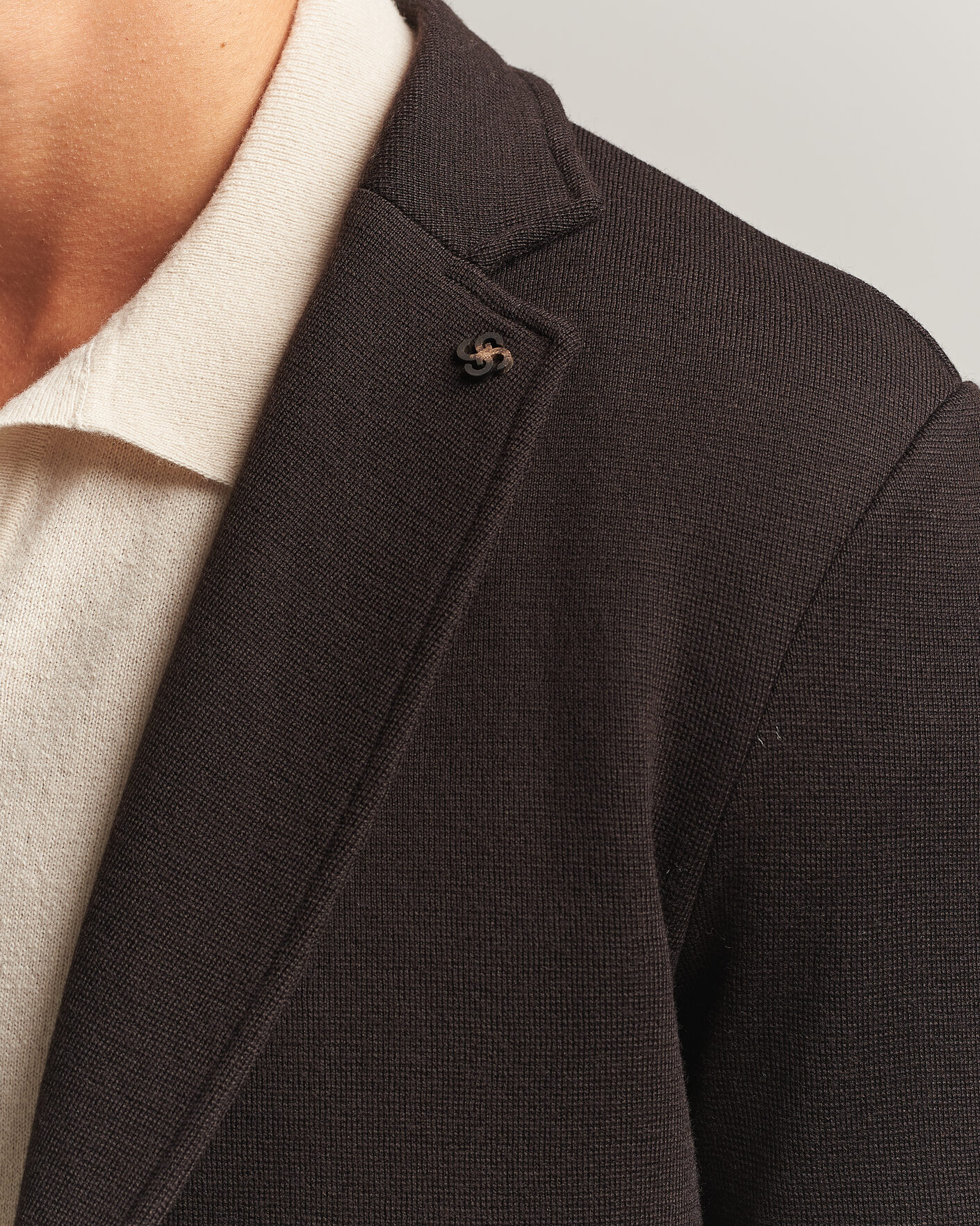 Herre | Dressjakker | Gran Sasso | Rainwool Knitted Blazer Dark Brown