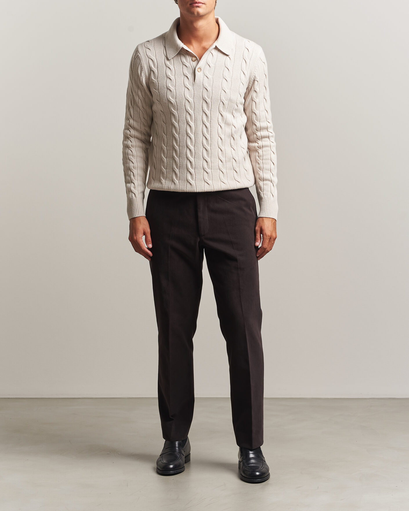 Herre | Gensere | Gran Sasso | Wool/Cashmere Cable Polo Beige Melange