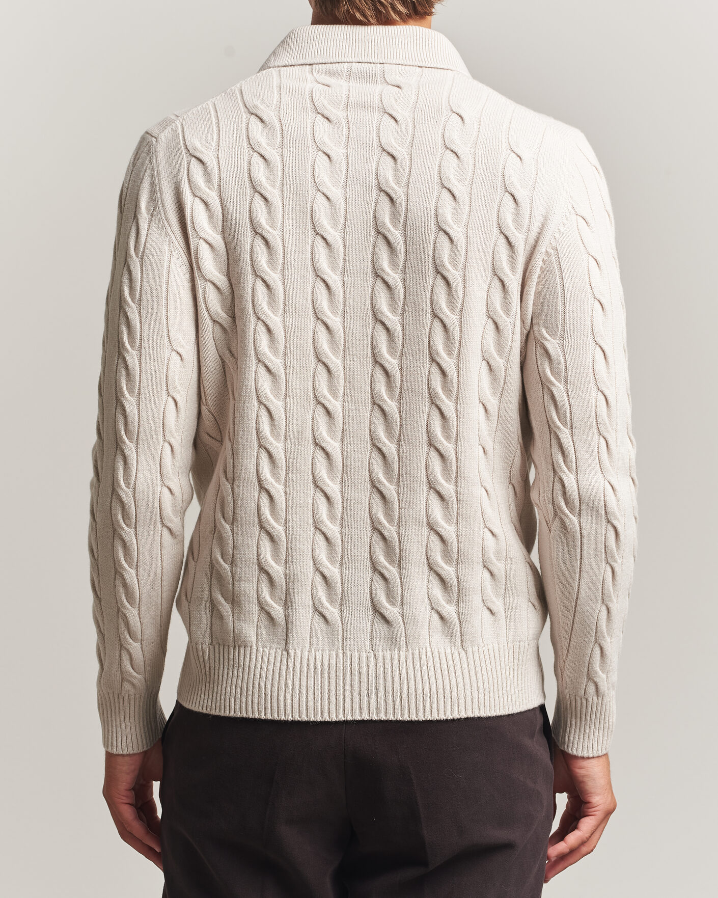 Herre | Gensere | Gran Sasso | Wool/Cashmere Cable Polo Beige Melange