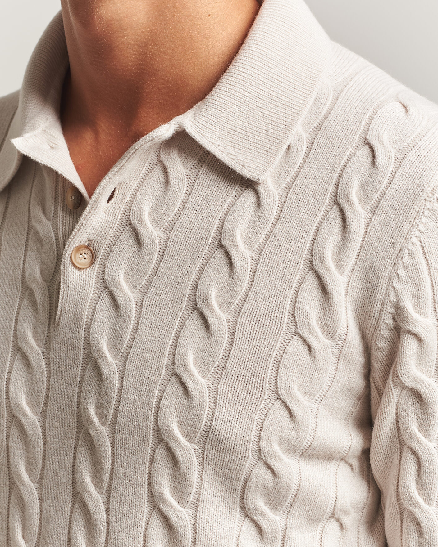 Herre | Gensere | Gran Sasso | Wool/Cashmere Cable Polo Beige Melange