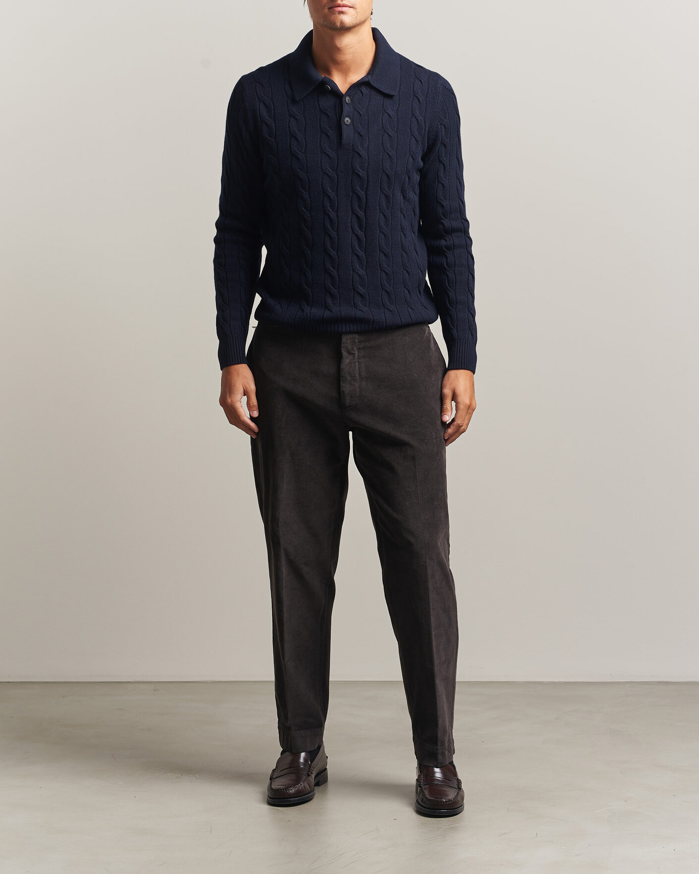 Herre | Gensere | Gran Sasso | Wool/Cashmere Cable Polo Navy
