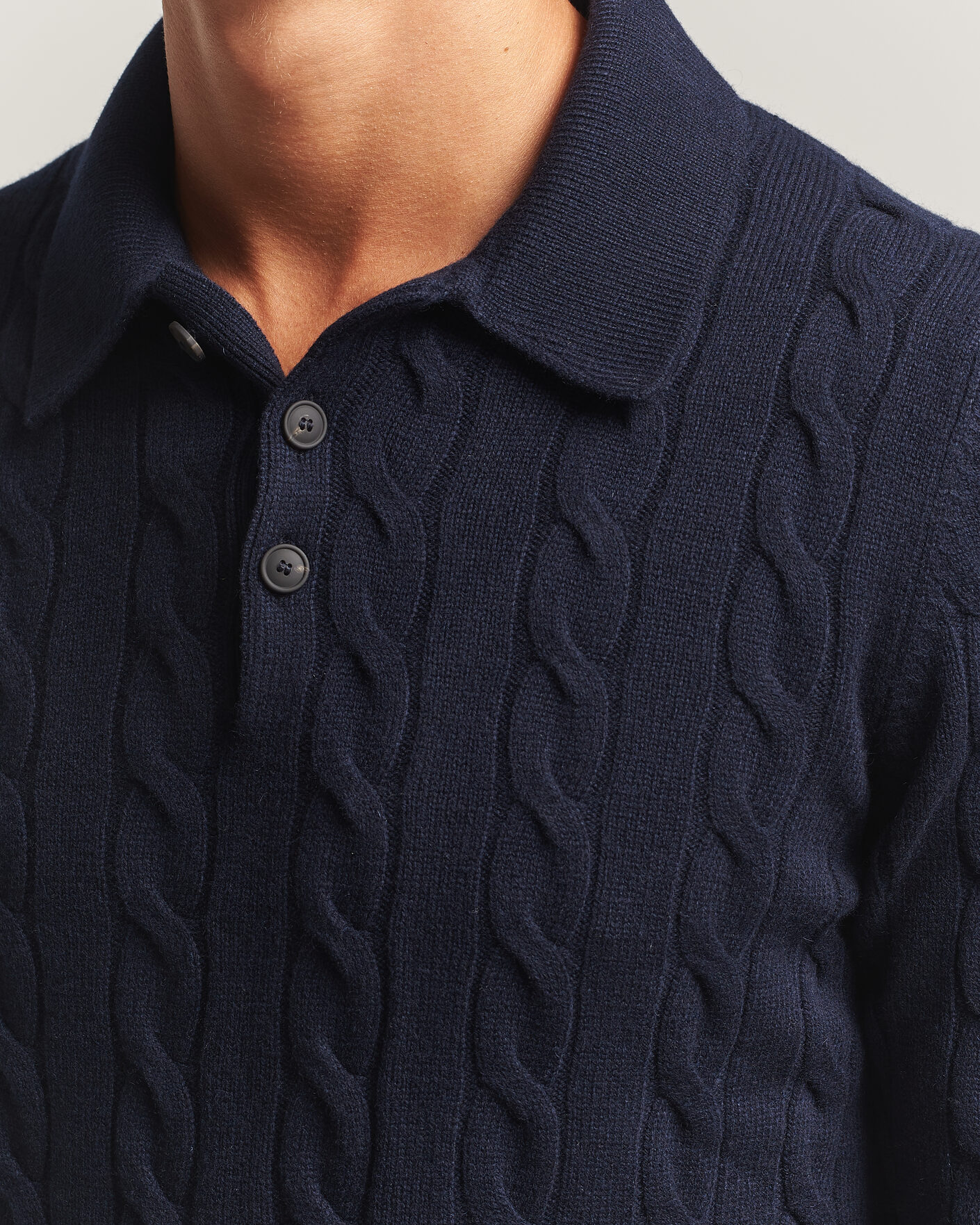 Herre | Gensere | Gran Sasso | Wool/Cashmere Cable Polo Navy