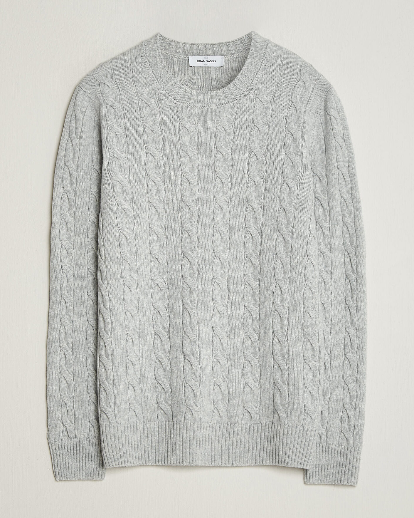 Herre | Gensere | Gran Sasso | Wool/Cashmere Cable Crew Neck Light Grey Melange