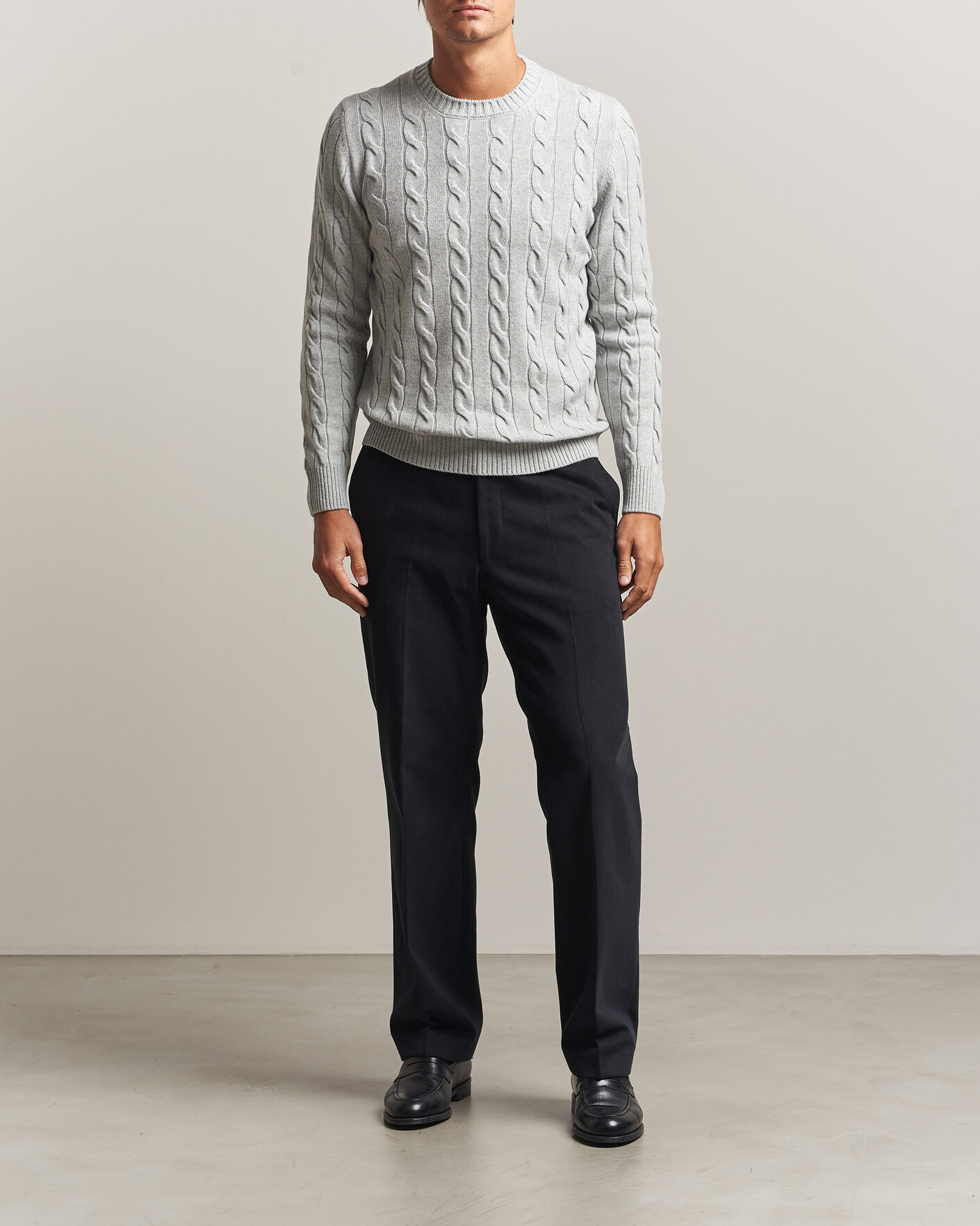 Herre | Gensere | Gran Sasso | Wool/Cashmere Cable Crew Neck Light Grey Melange