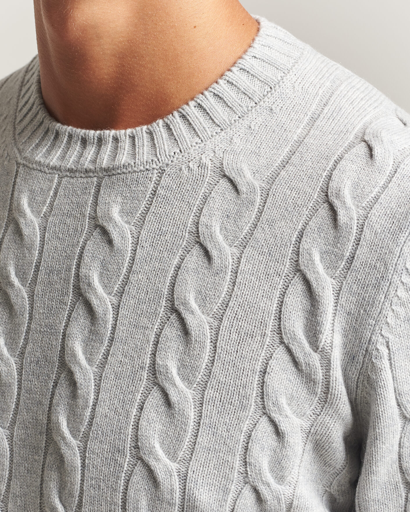 Herre | Gensere | Gran Sasso | Wool/Cashmere Cable Crew Neck Light Grey Melange