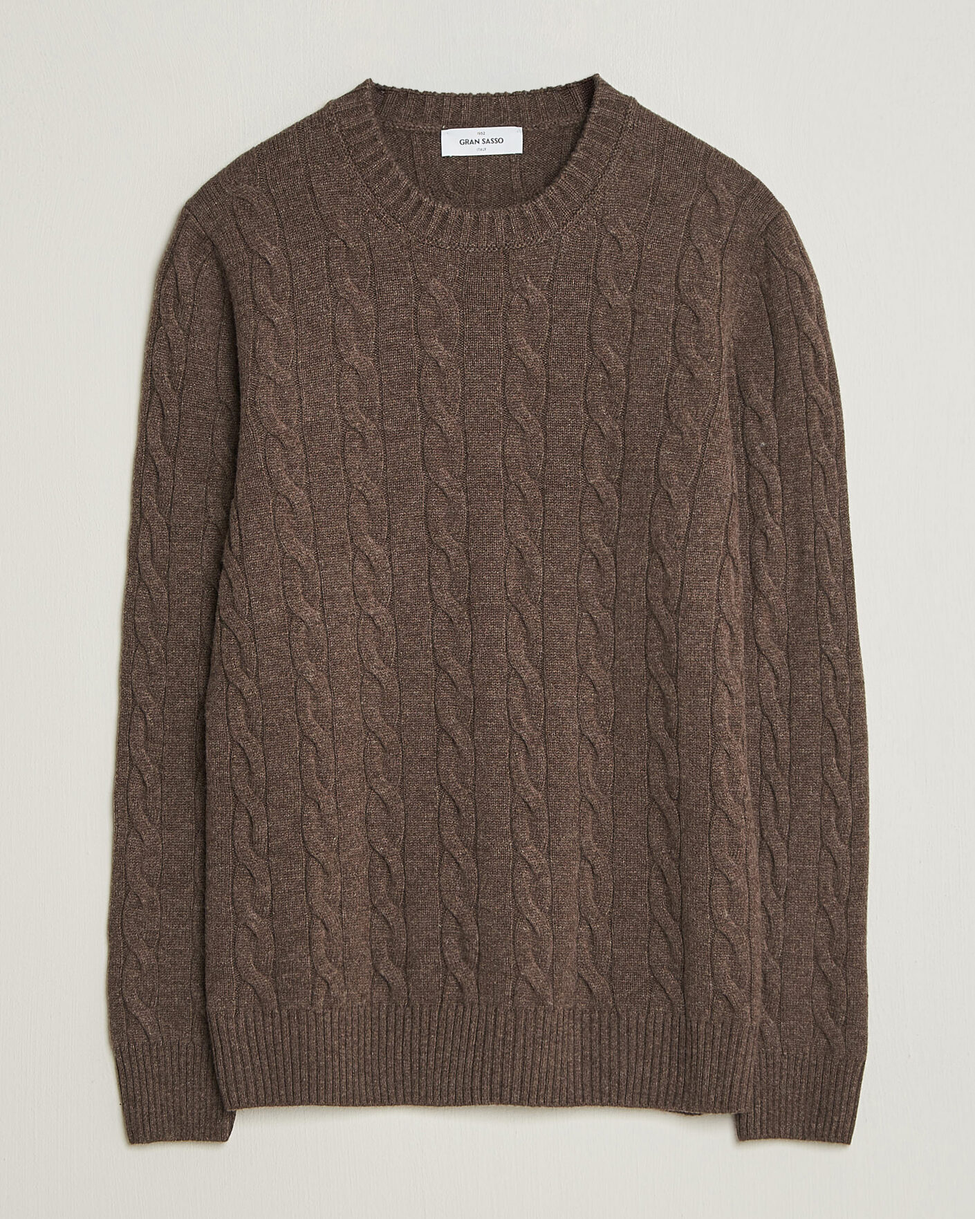 Herre | Gensere | Gran Sasso | Wool/Cashmere Cable Crew Neck Dark Brown Melange