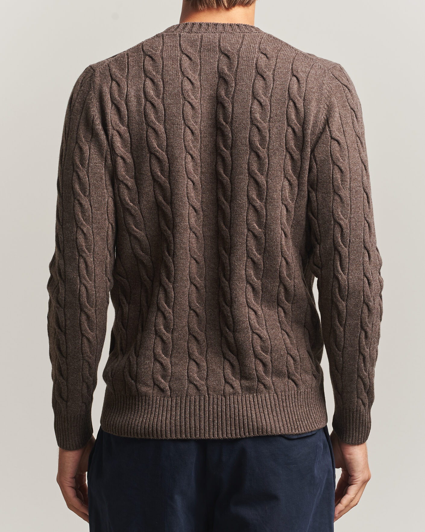 Herre | Gensere | Gran Sasso | Wool/Cashmere Cable Crew Neck Dark Brown Melange