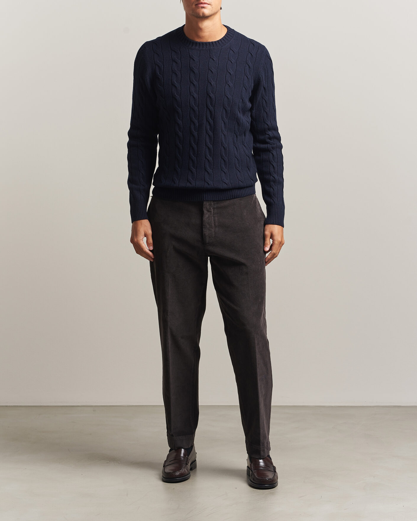 Herre | Gensere | Gran Sasso | Wool/Cashmere Cable Crew Neck Navy