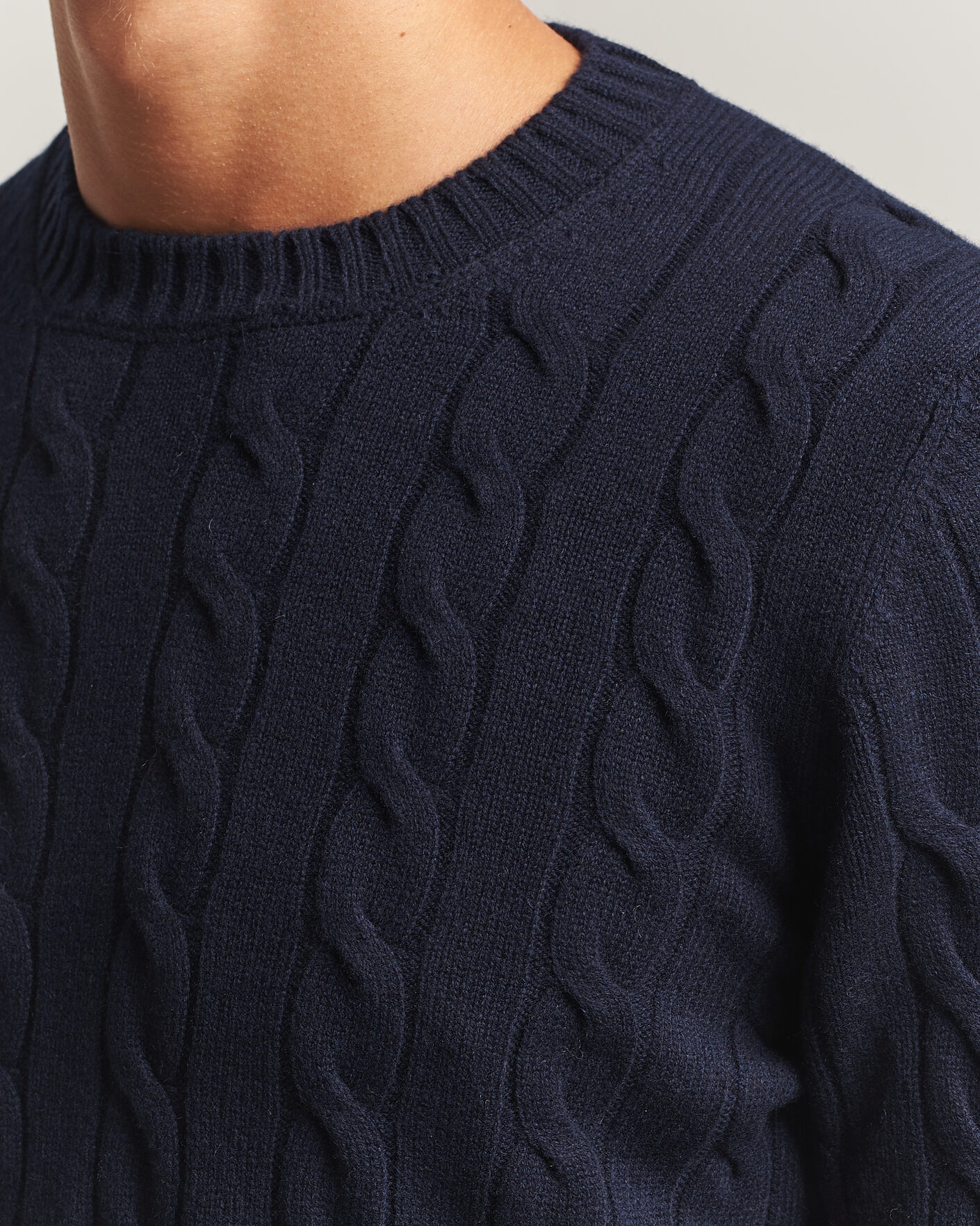 Herre | Gensere | Gran Sasso | Wool/Cashmere Cable Crew Neck Navy