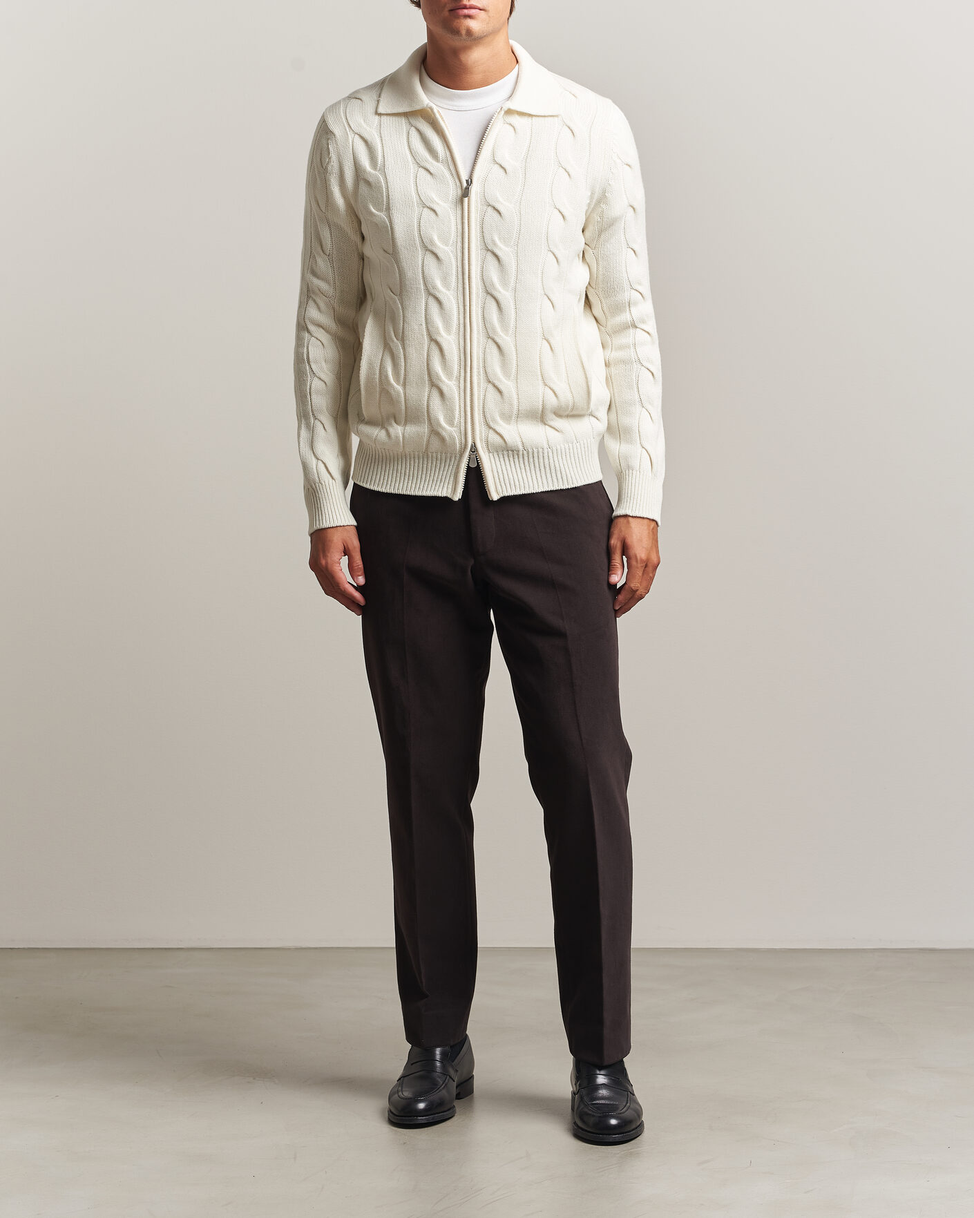 Herre | Gensere | Gran Sasso | Wool/Cashmere Cable Full Zip Cream